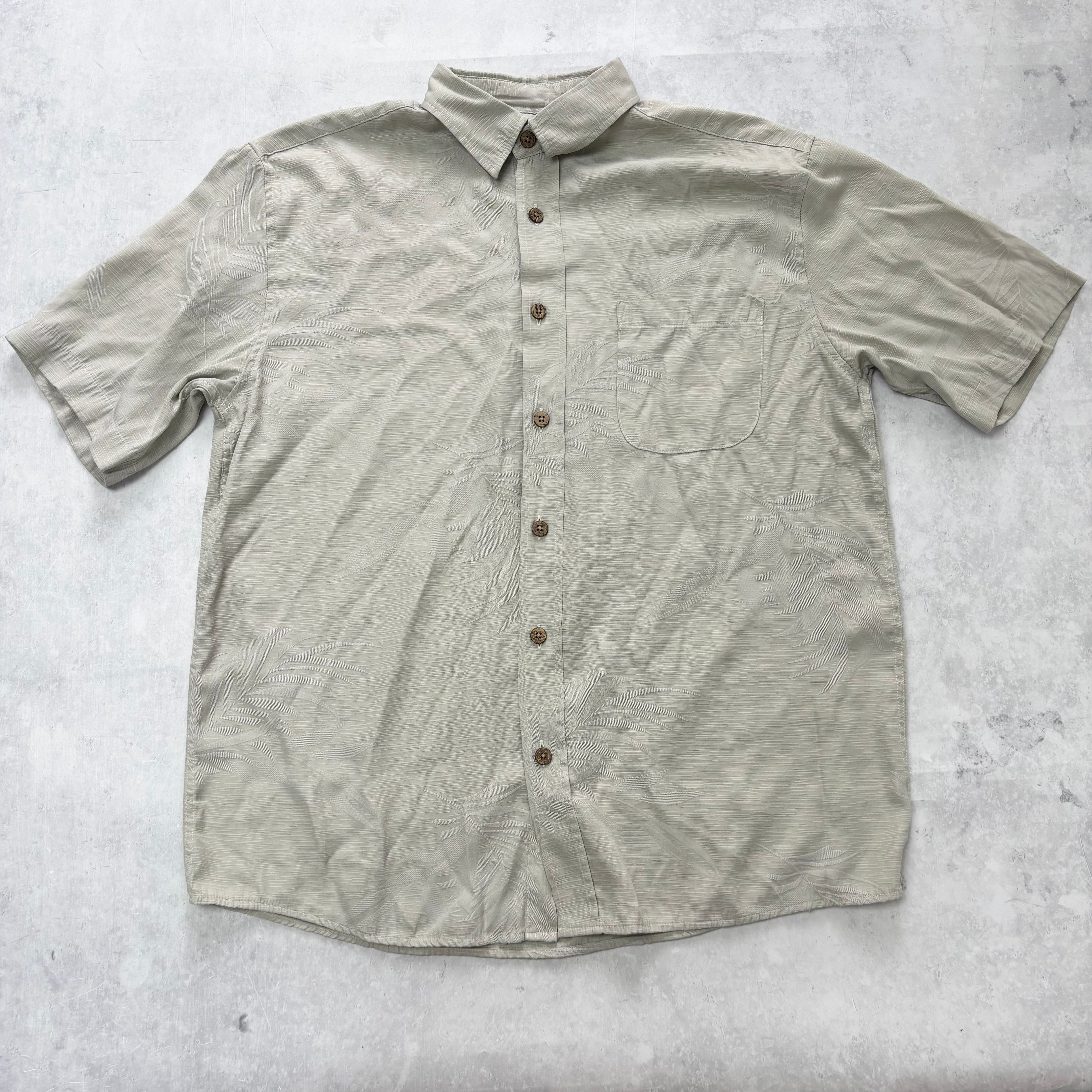 Vintage Hawaiian Shirt Mens Large Grey Floral Aloha Short Sleeve Rayon (E)