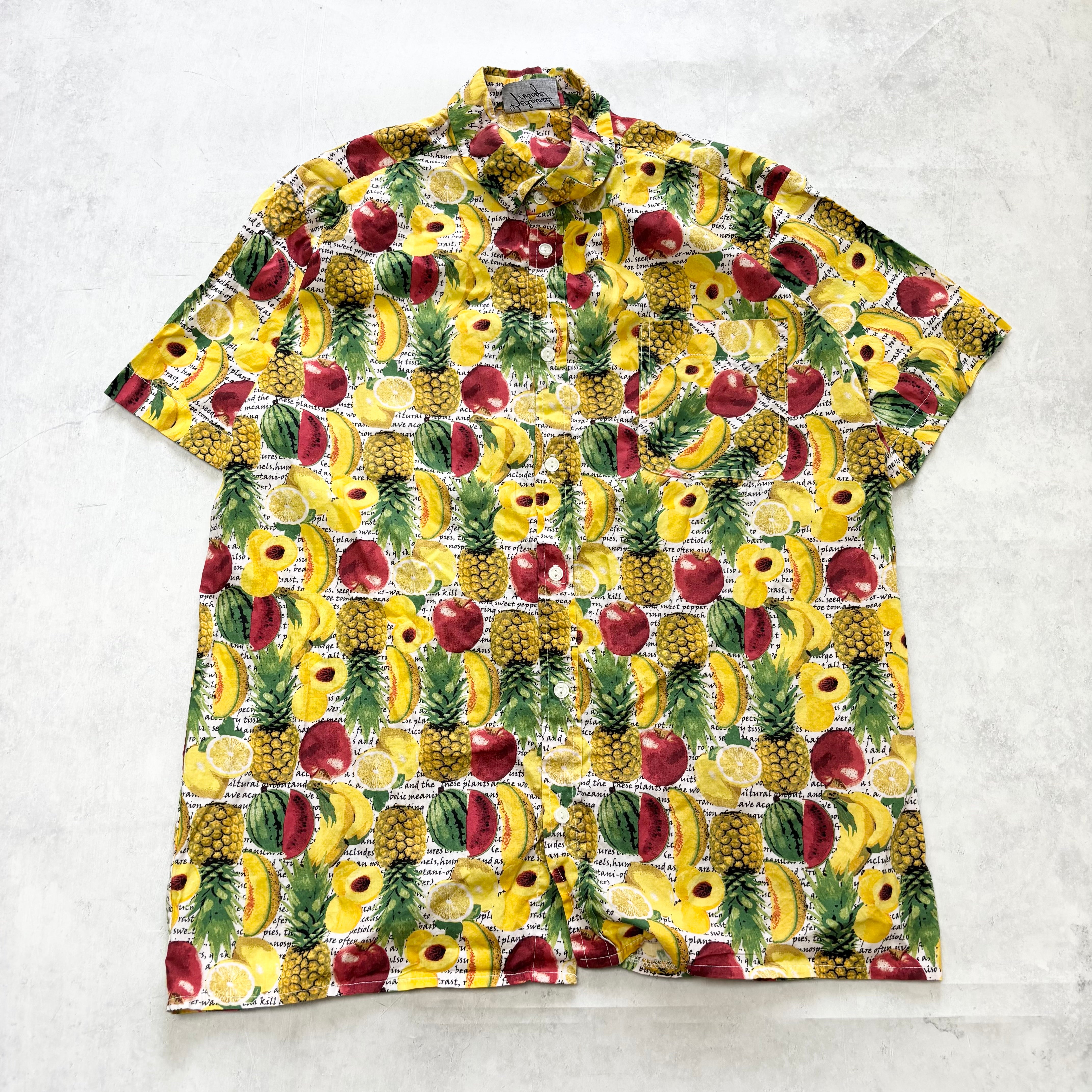 Hawaiian Shirt Mens Large Yellow Floral Aloha Short Sleeve Cotton (E)