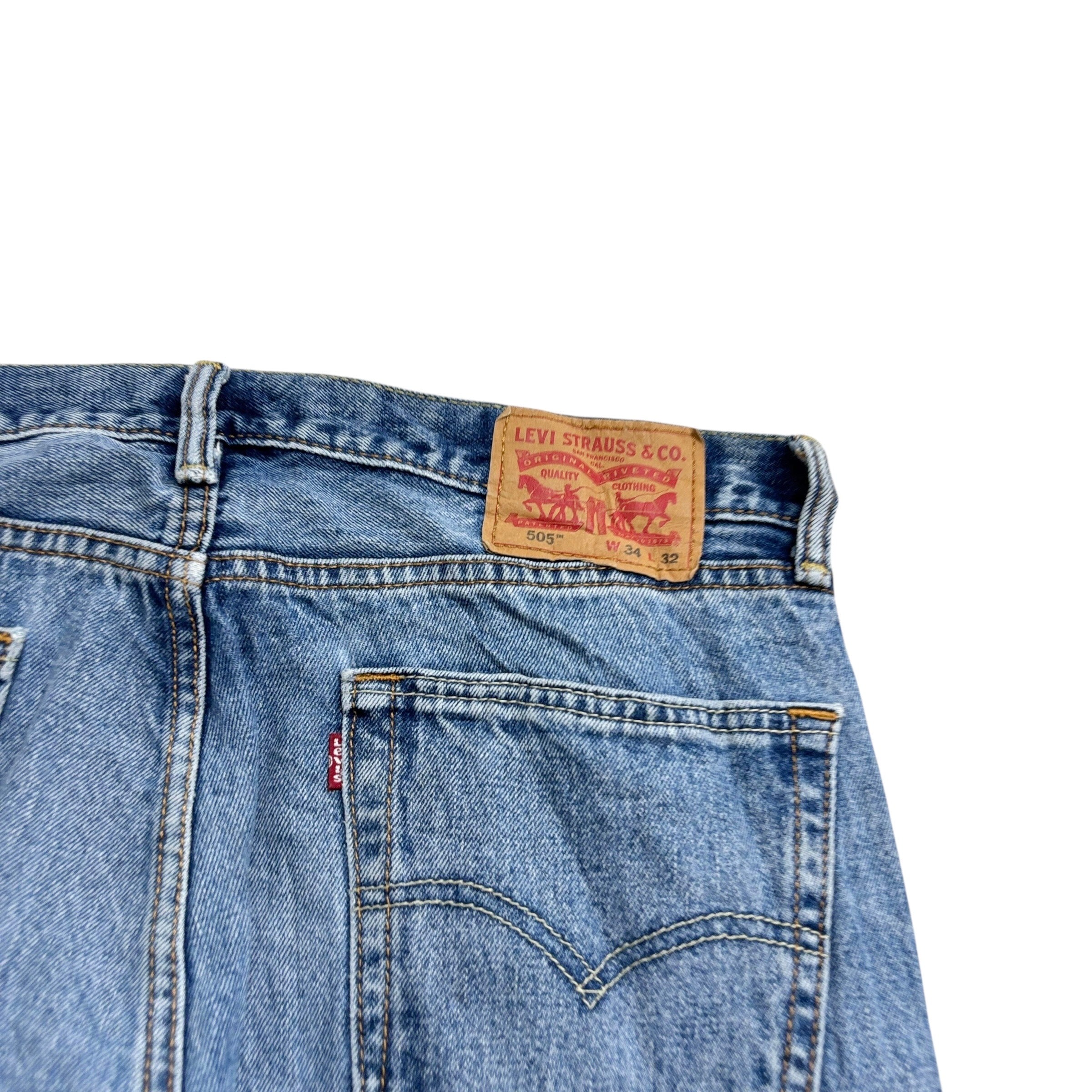 Levis 505 Jeans W34 L32 Mens Mid Blue Regular Straight Fit Denim (E)