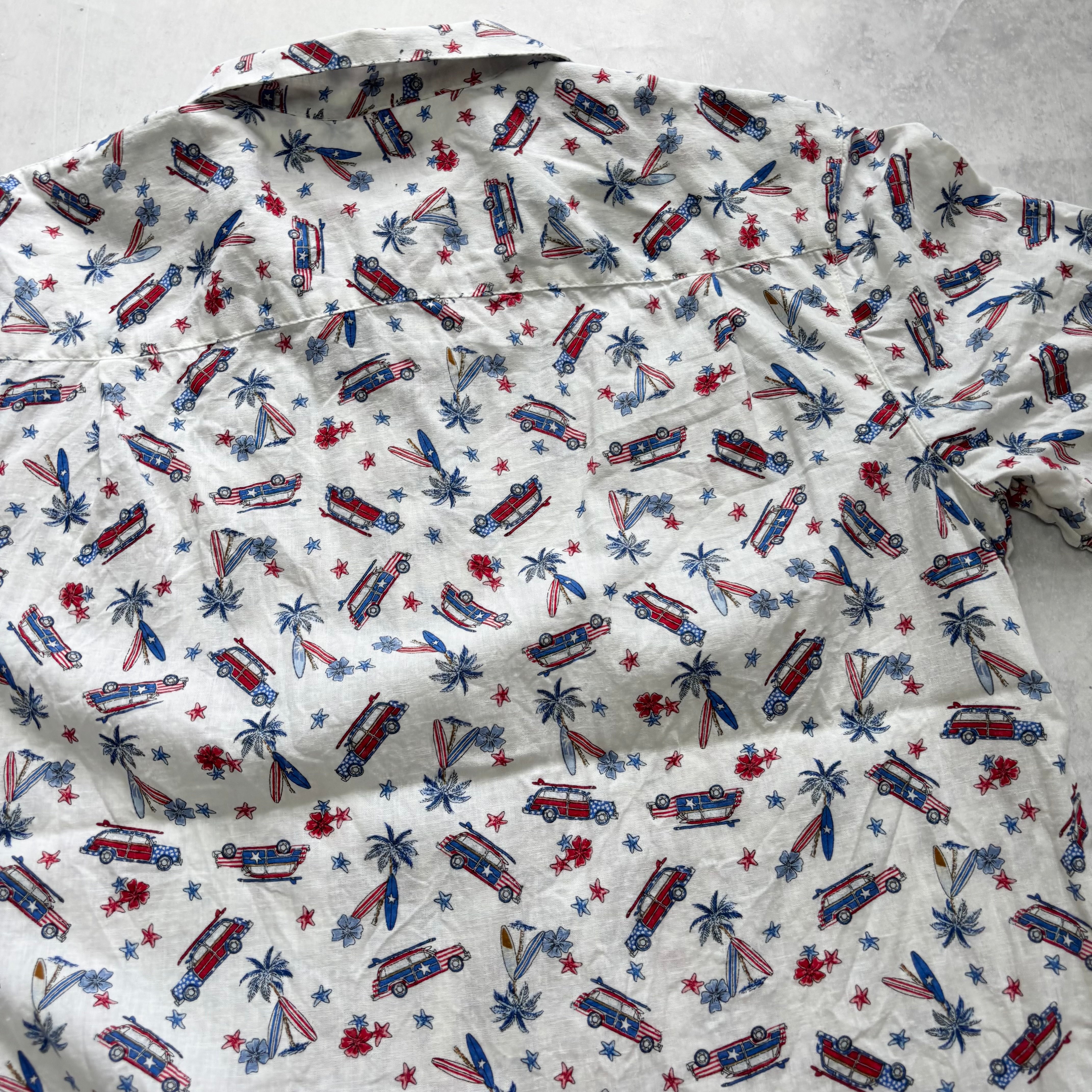 Hawaiian Shirt Mens XL white Floral Aloha Short Sleeve Linen Blend (E)