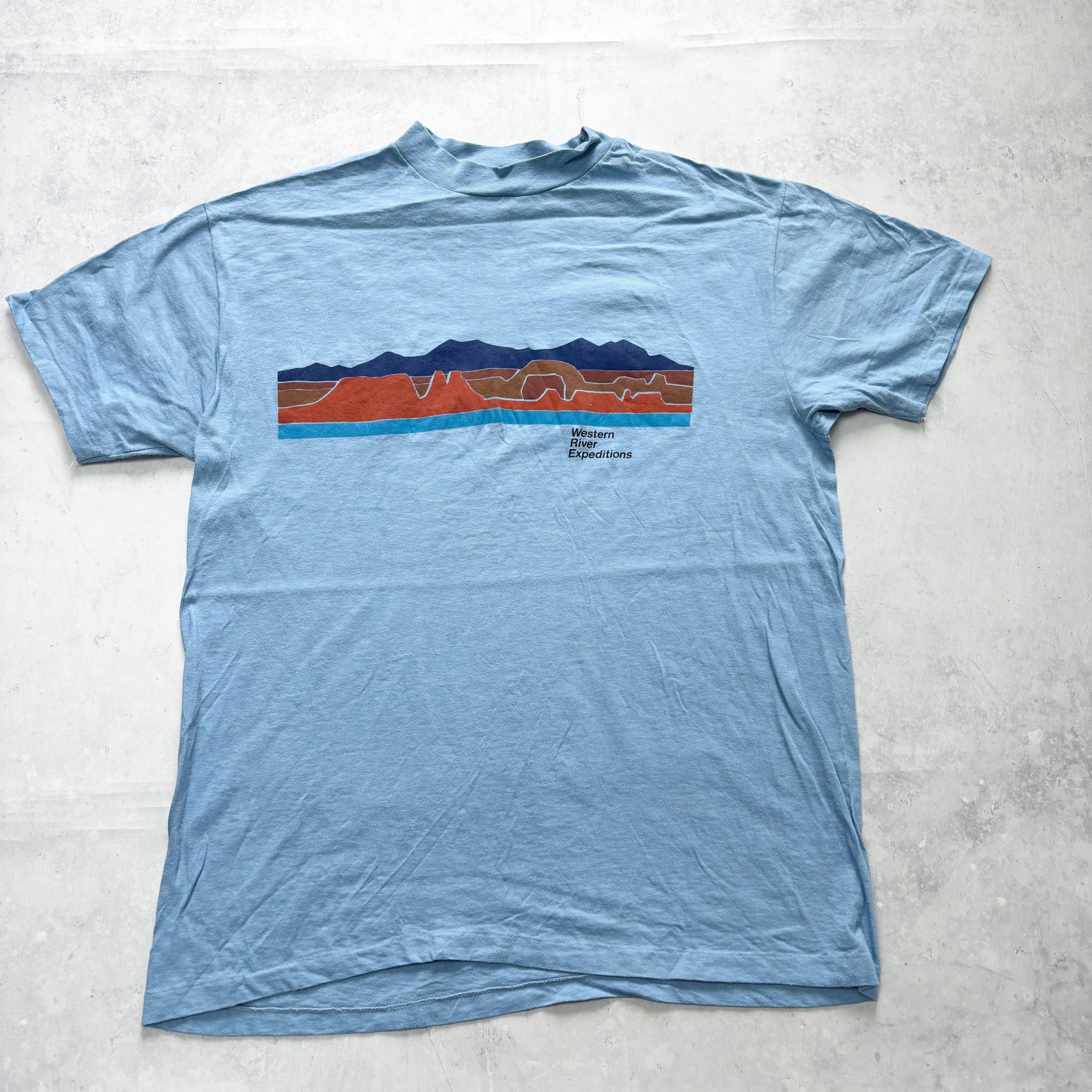 Vintage T Shirt Mens Large Blue Single Stitch Graphic Print 90s USA Beefy-T (E)