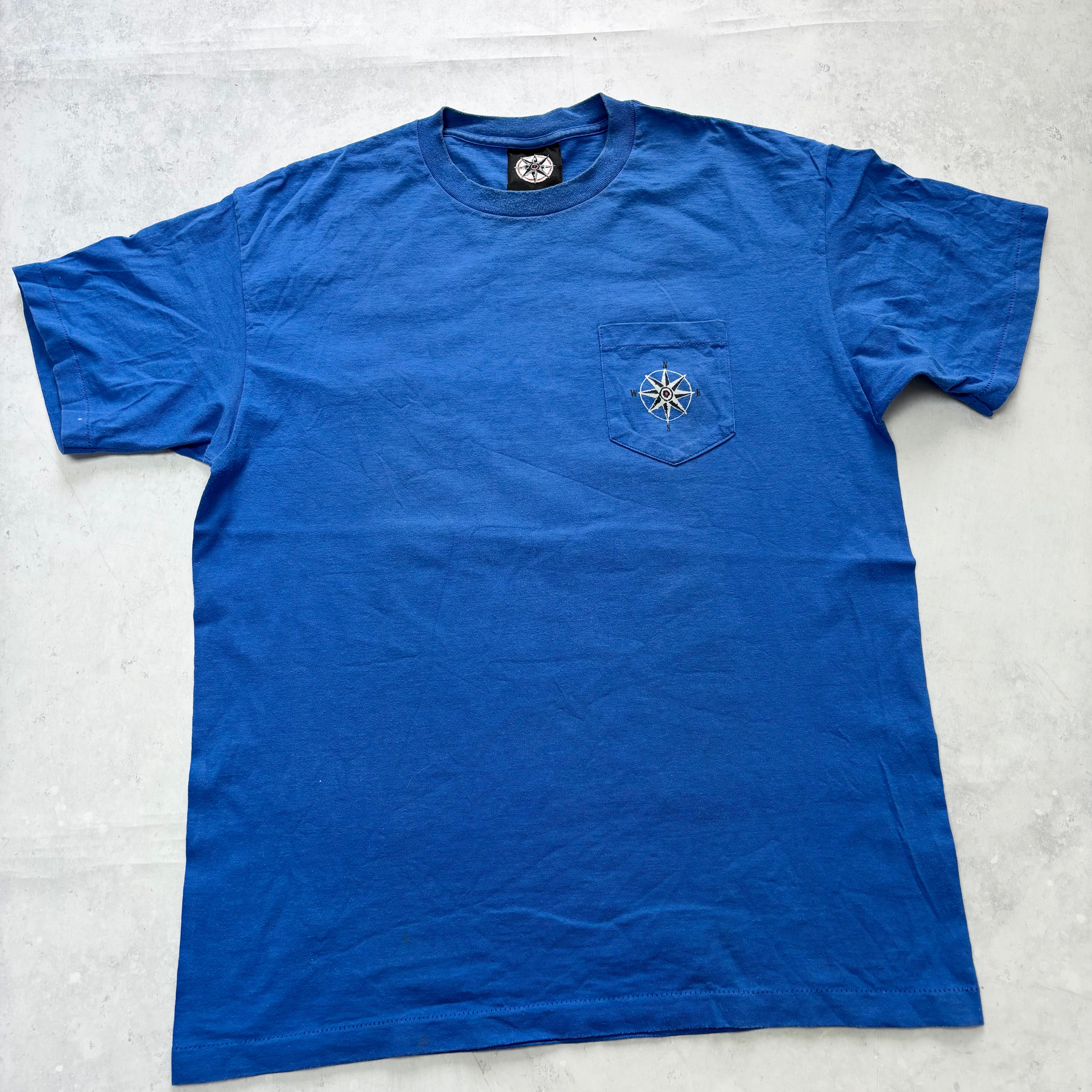 Vintage T Shirt Mens XL Blue Single Stitch Graphic Print 90s Ski Pocket