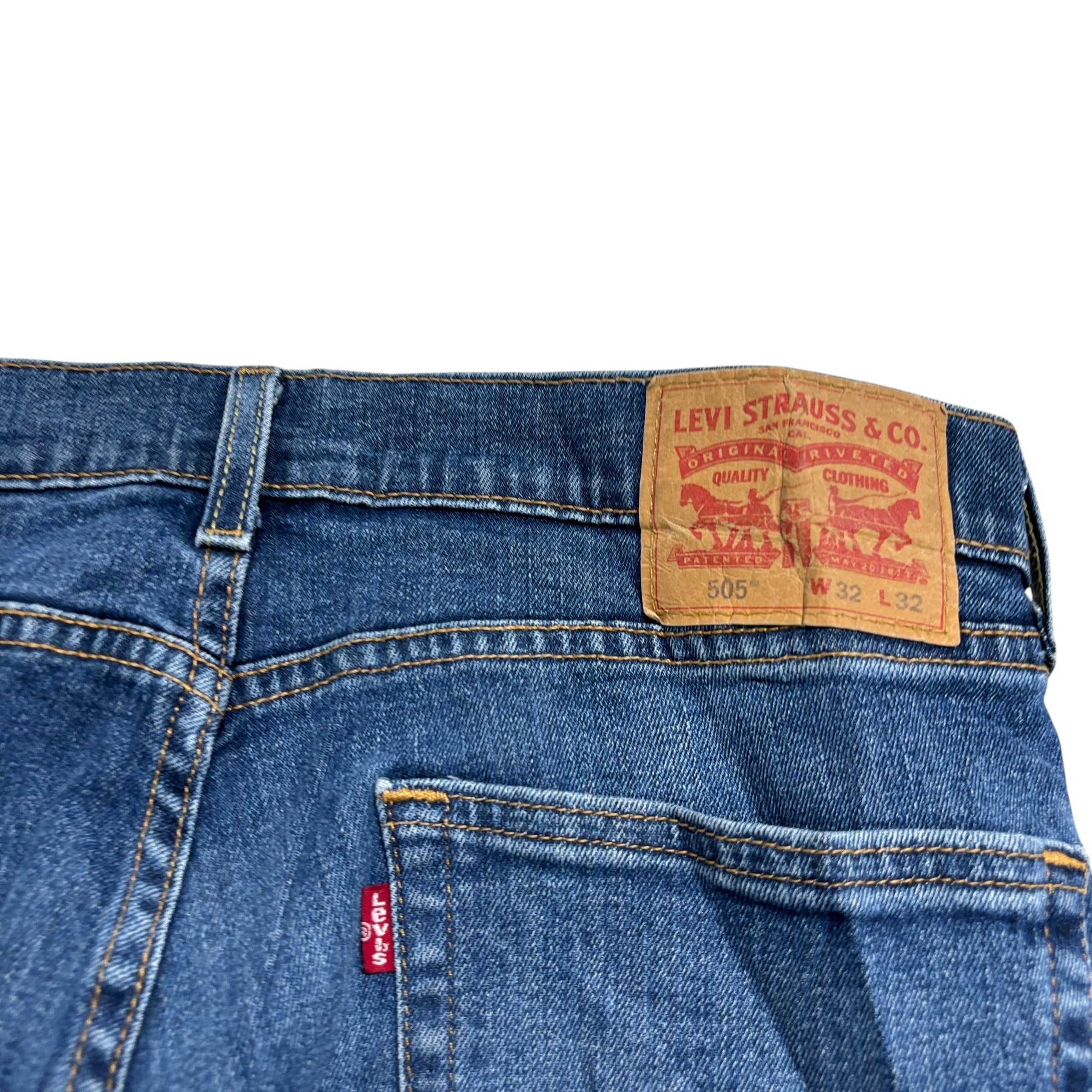 Levis 505 Jeans W32 L32 Mens Mid Blue Regular Straight Fit Stretch Denim (E)