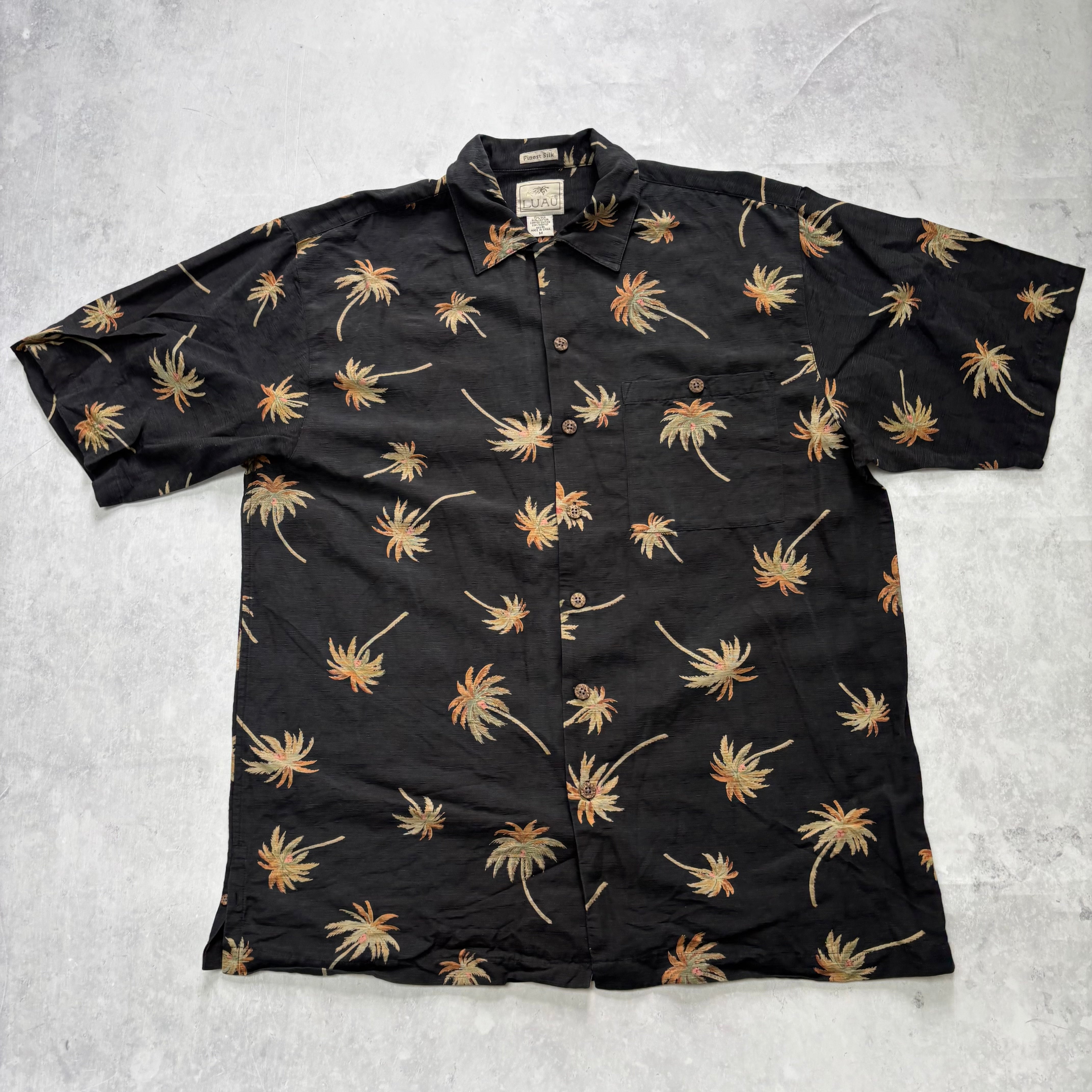 Vintage Hawaiian Shirt Mens Medium Black Silk Floral Aloha Short Sleeve (E)