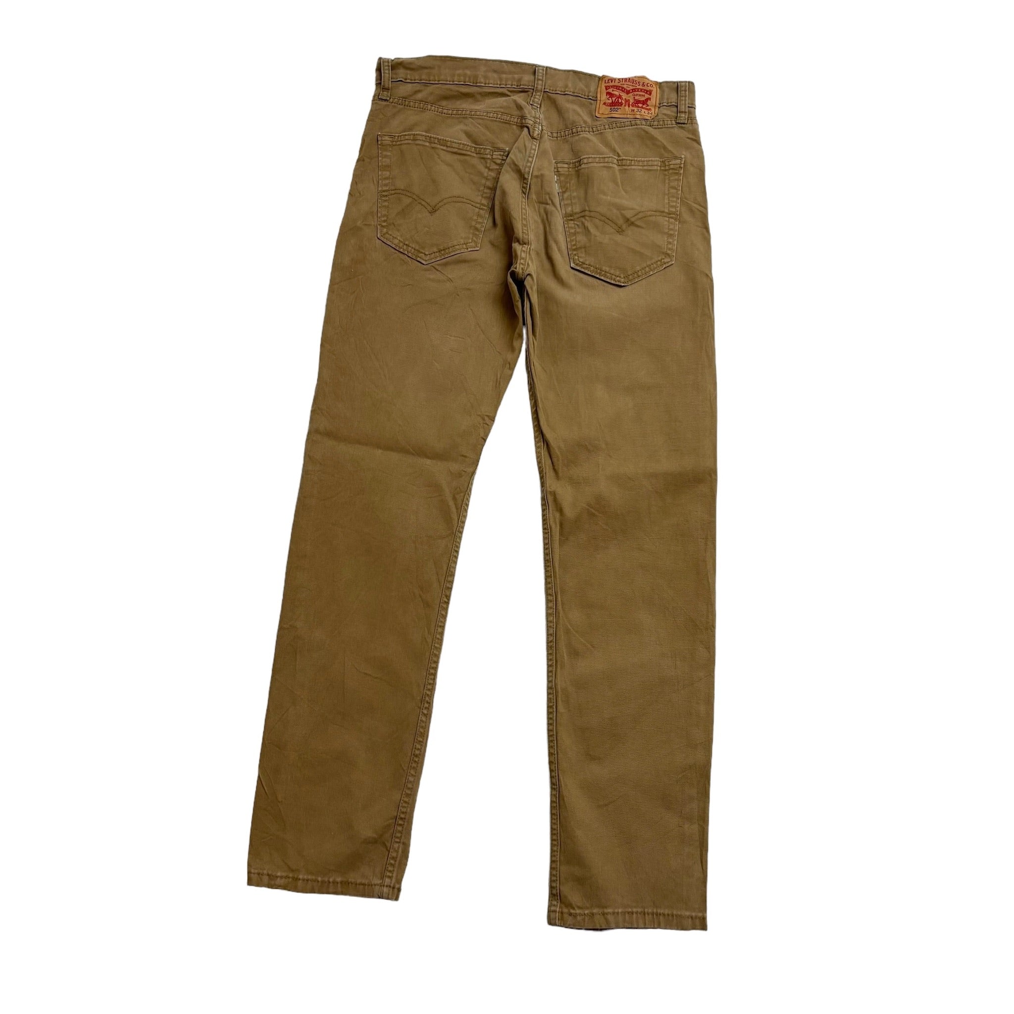 Levis 502 Trousers W32 L32 Mens Gold Tan Regular Tapered Fit Stretch Pants