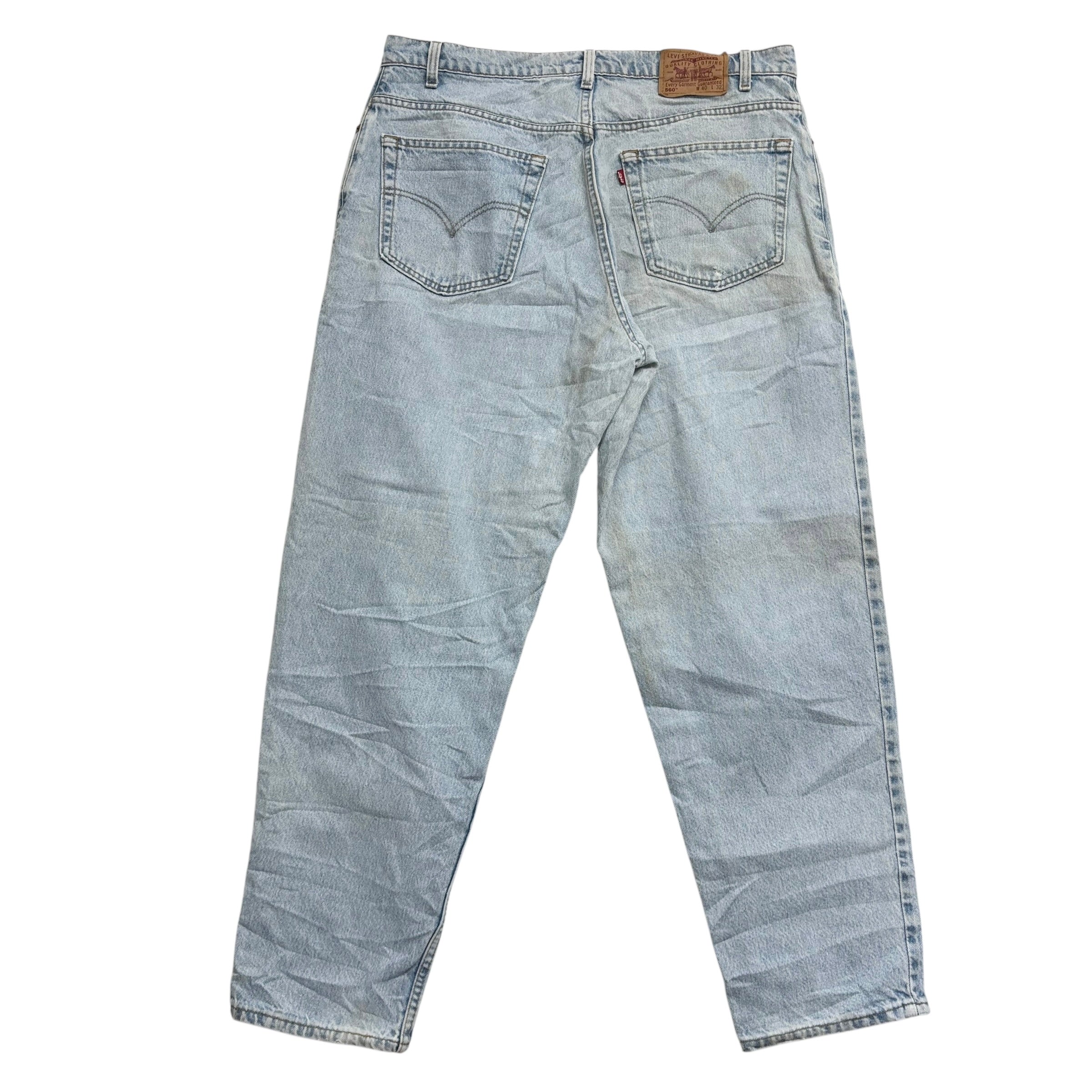 Levis 560 Jeans W38 L32 Mens Light Blue Relaxed Tapered Vintage Denim (F)