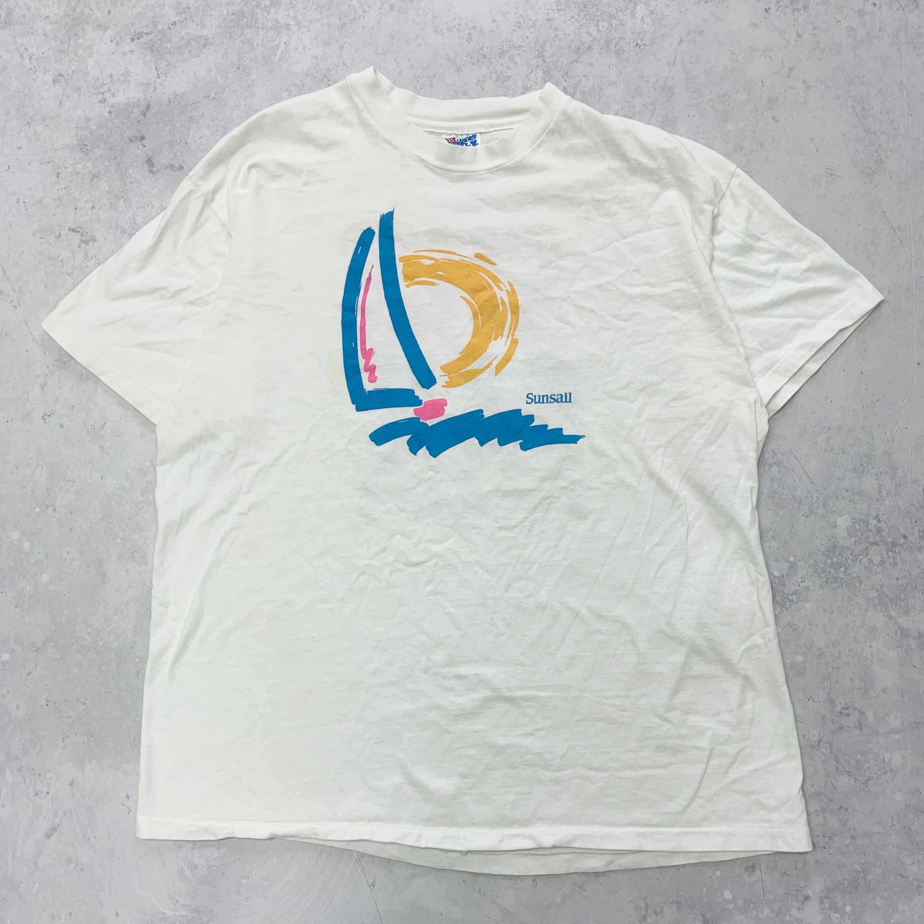 Vintage T Shirt Mens XL White Single Stitch Graphic Print 90s USA Sailing