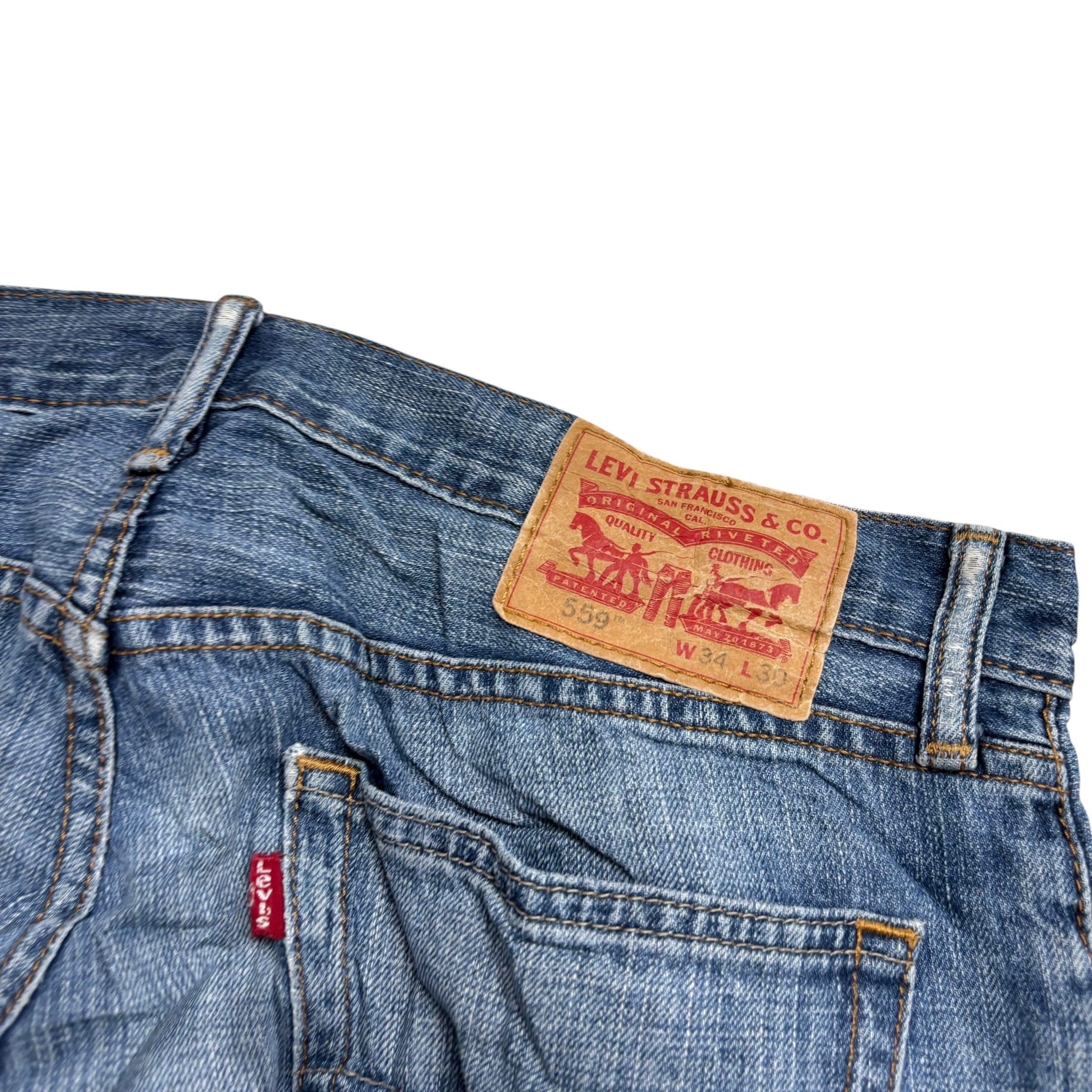 Levis 559 Jeans W34 L30 Mens Mid Blue Baggy Relaxed Straight Fit Denim (F)