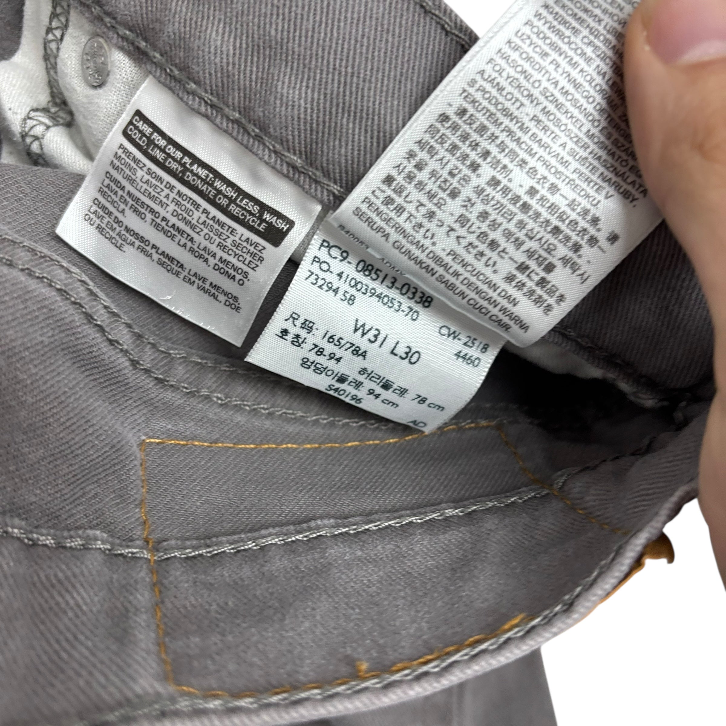 Levis 513 Jeans W31 L30 Mens Grey Slim Straight Fit Stretch Denim (F)