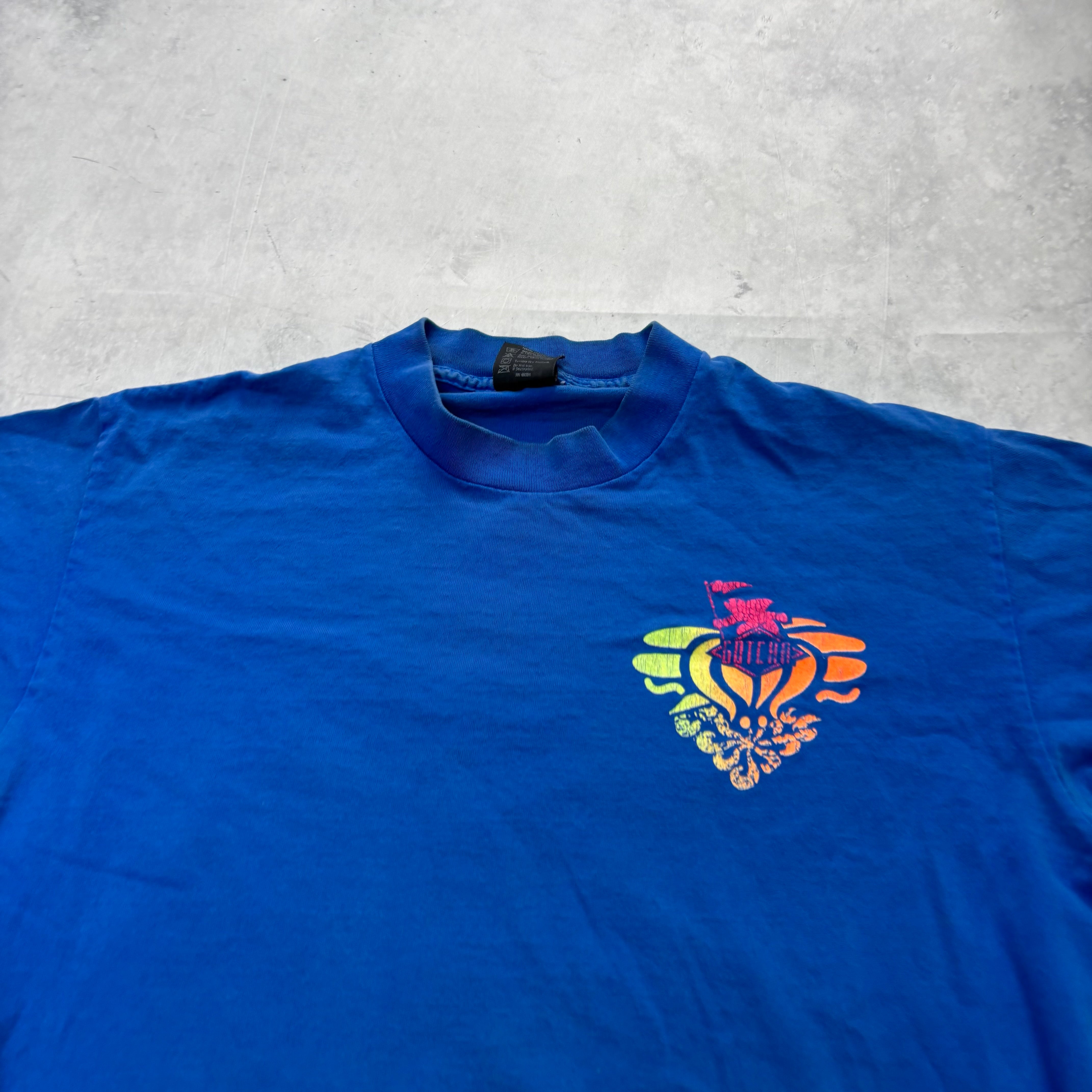 Vintage T Shirt Mens Medium Blue Single Stitch Graphic Print 90s Surfing