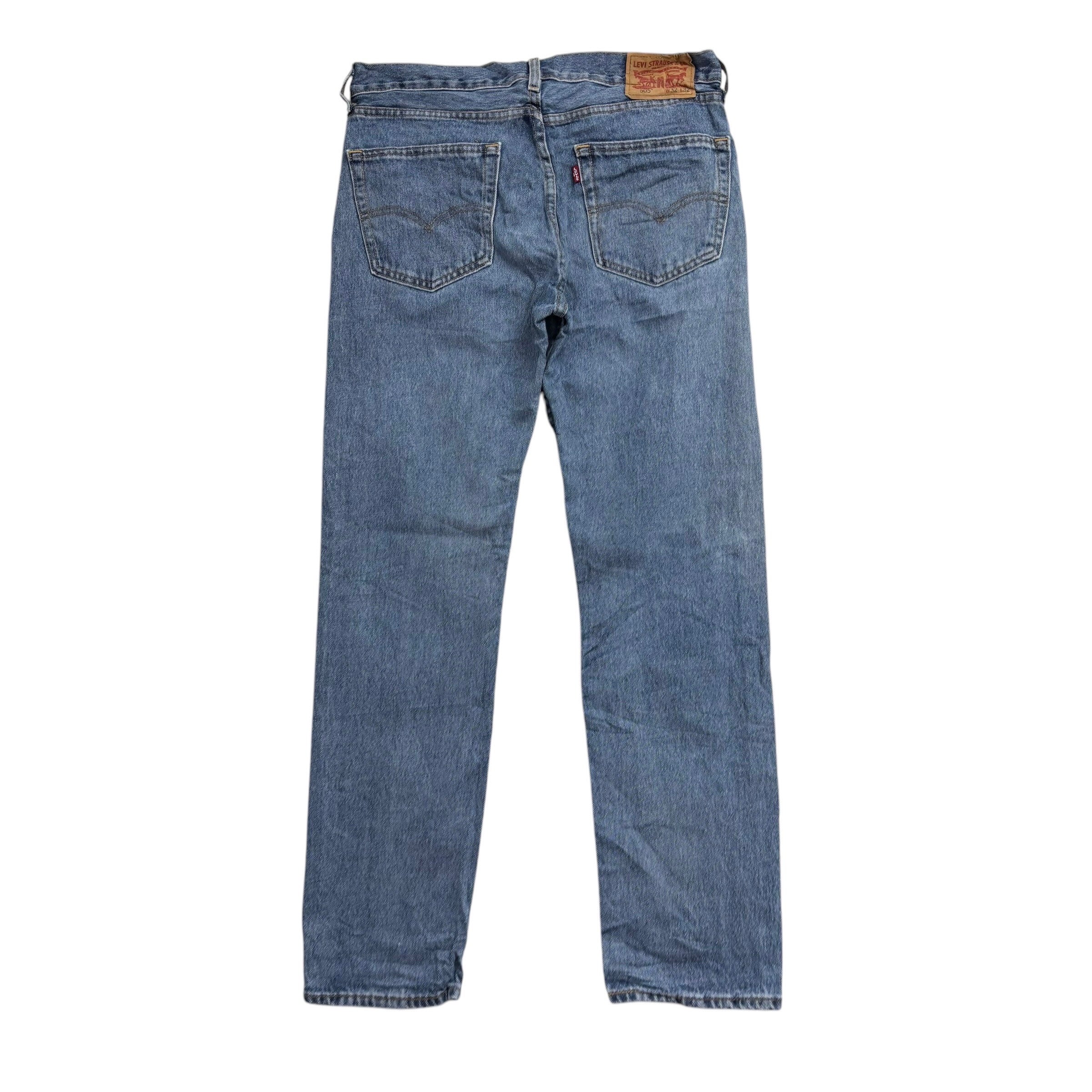 Levis 505 Jeans W32 L32 Mens Mid Blue Regular Straight Fit Vintage Denim (E)