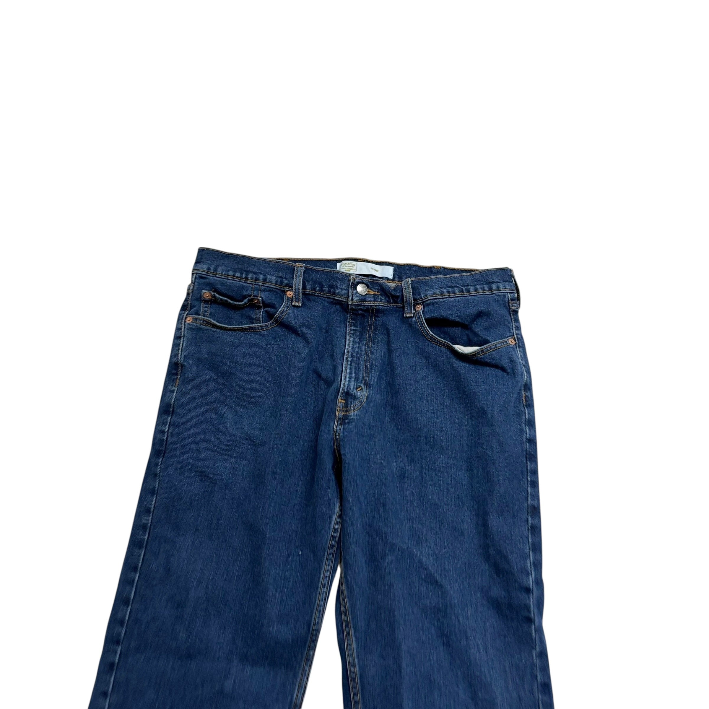 Levis Signature Jeans W38 L34 Mens Dark Blue Relaxed Straight Stretch Denim (E)