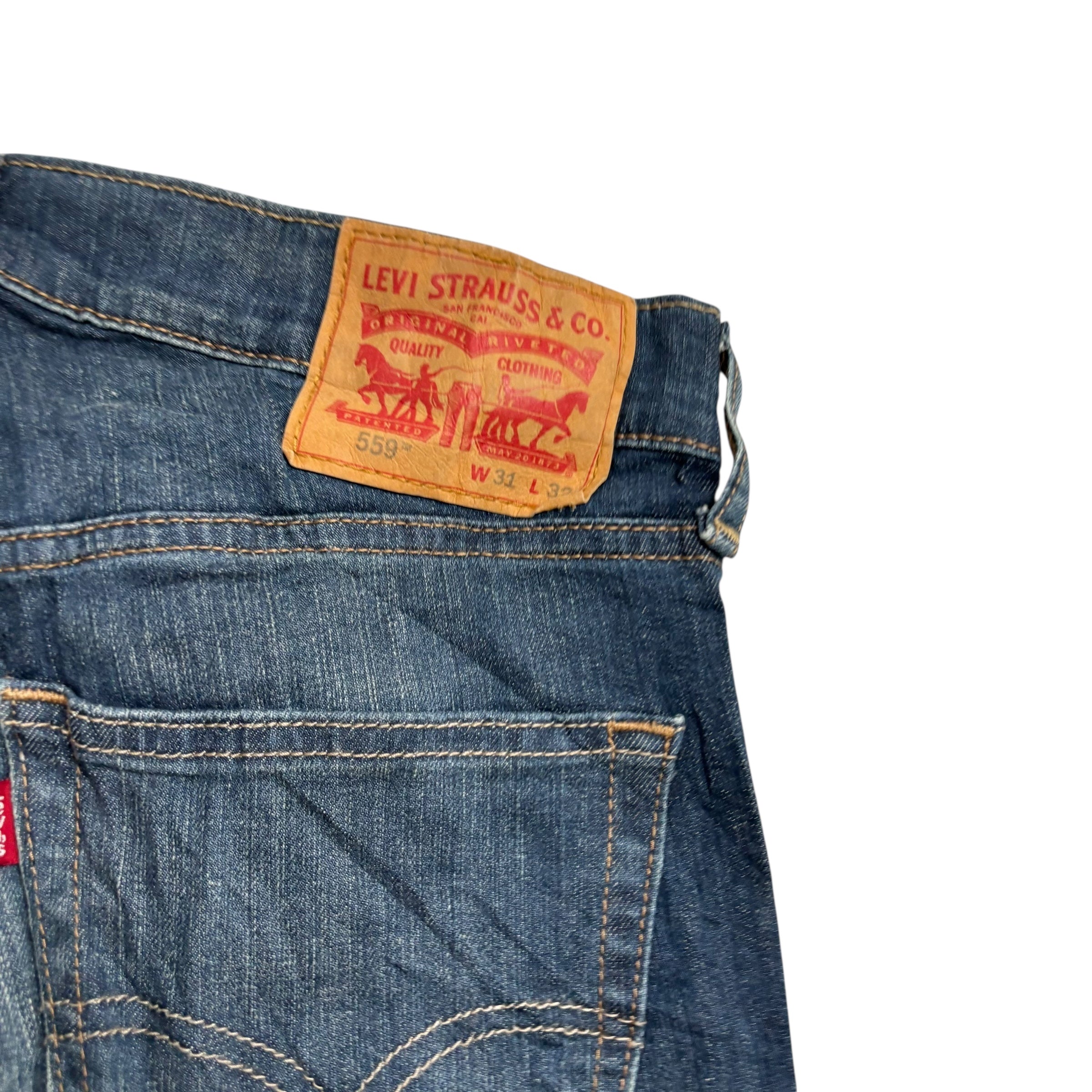 Levis 559 Jeans W31 L32 Mens Dark Blue Relaxed Straight Fit Stretch Denim (E)