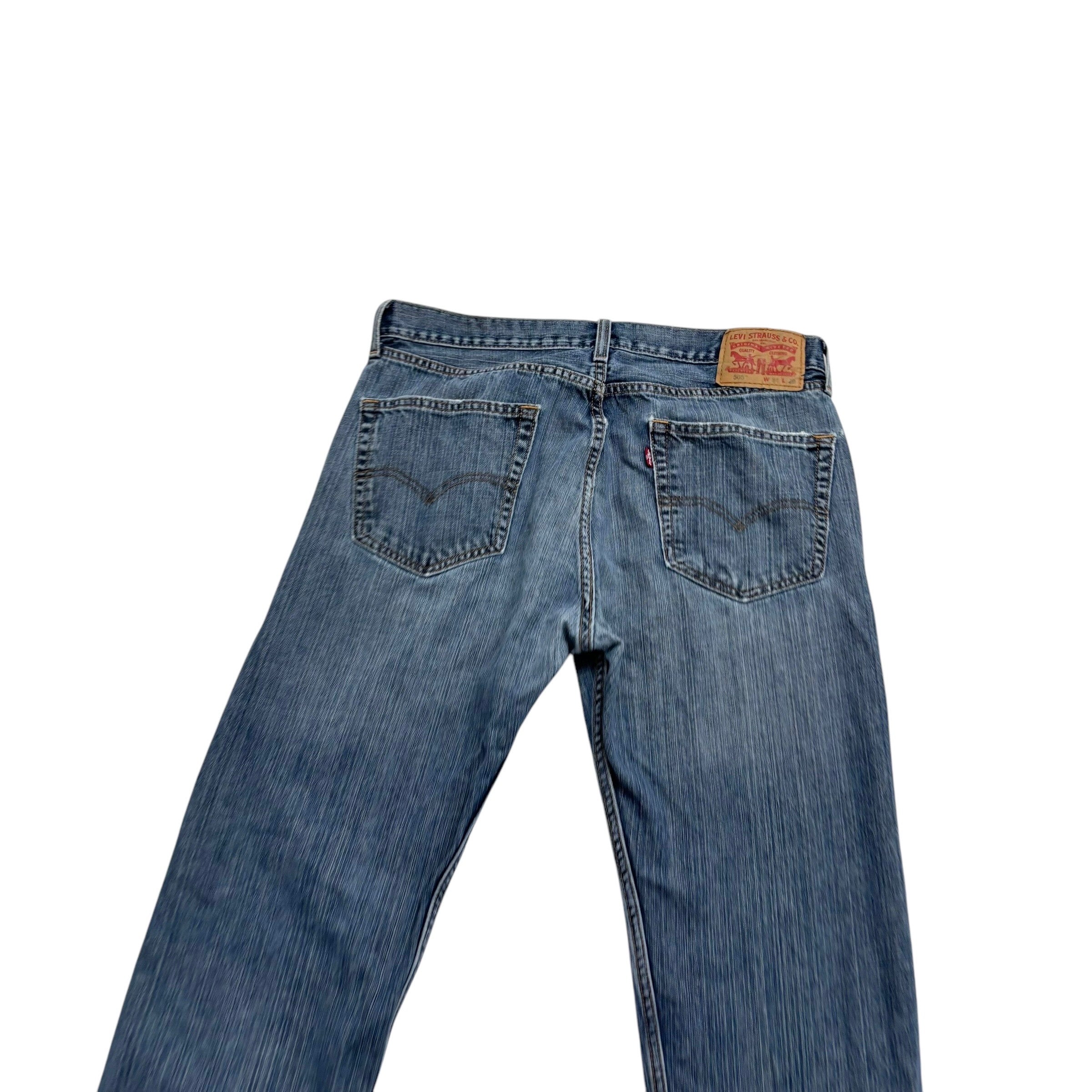 Levis 505 Jeans W34 L29 Mens Mid Blue Regular Straight Fit Denim (F)