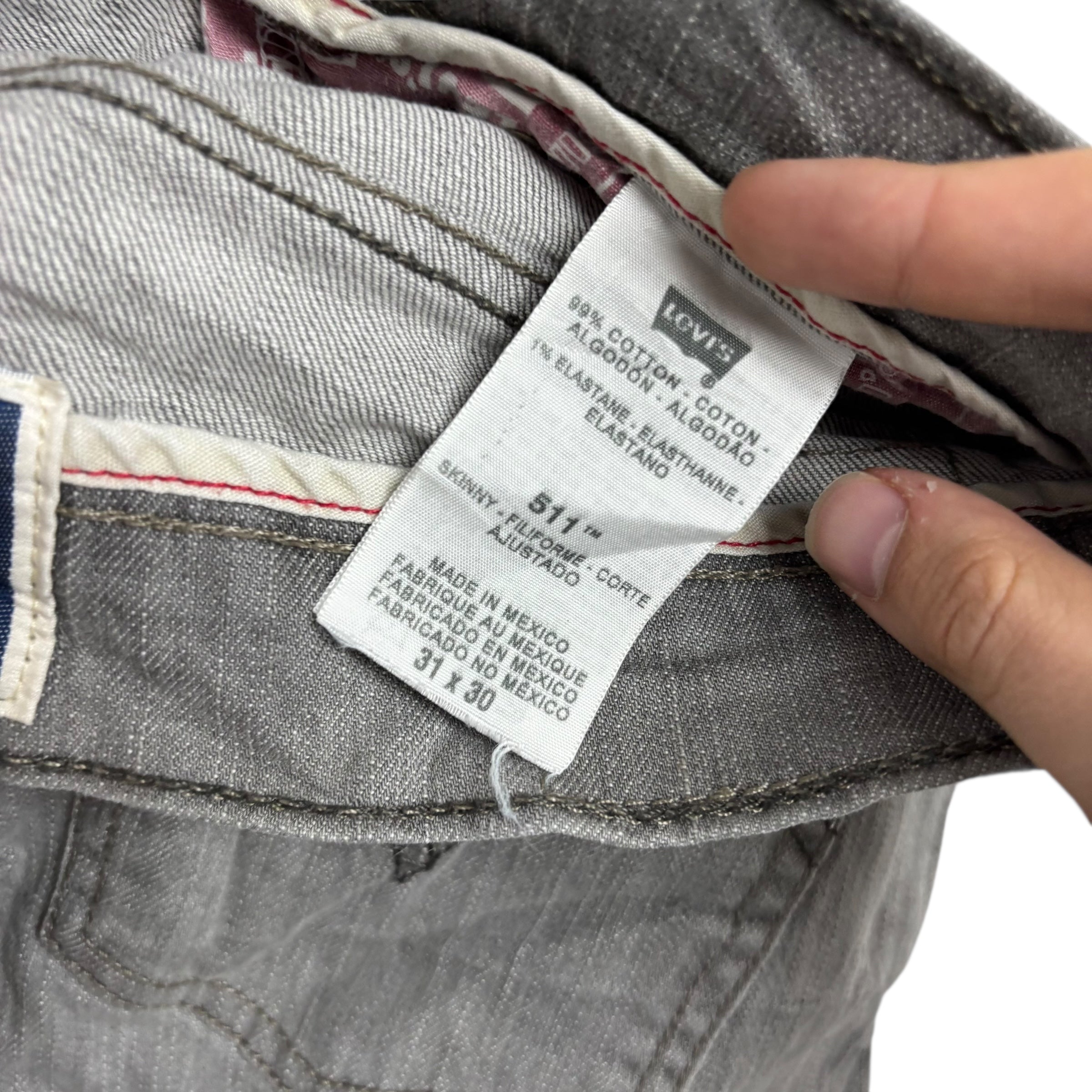 Levis 511 Jeans W31 L30 Mens Grey Slim Fit Stretch Vintage Denim (E)