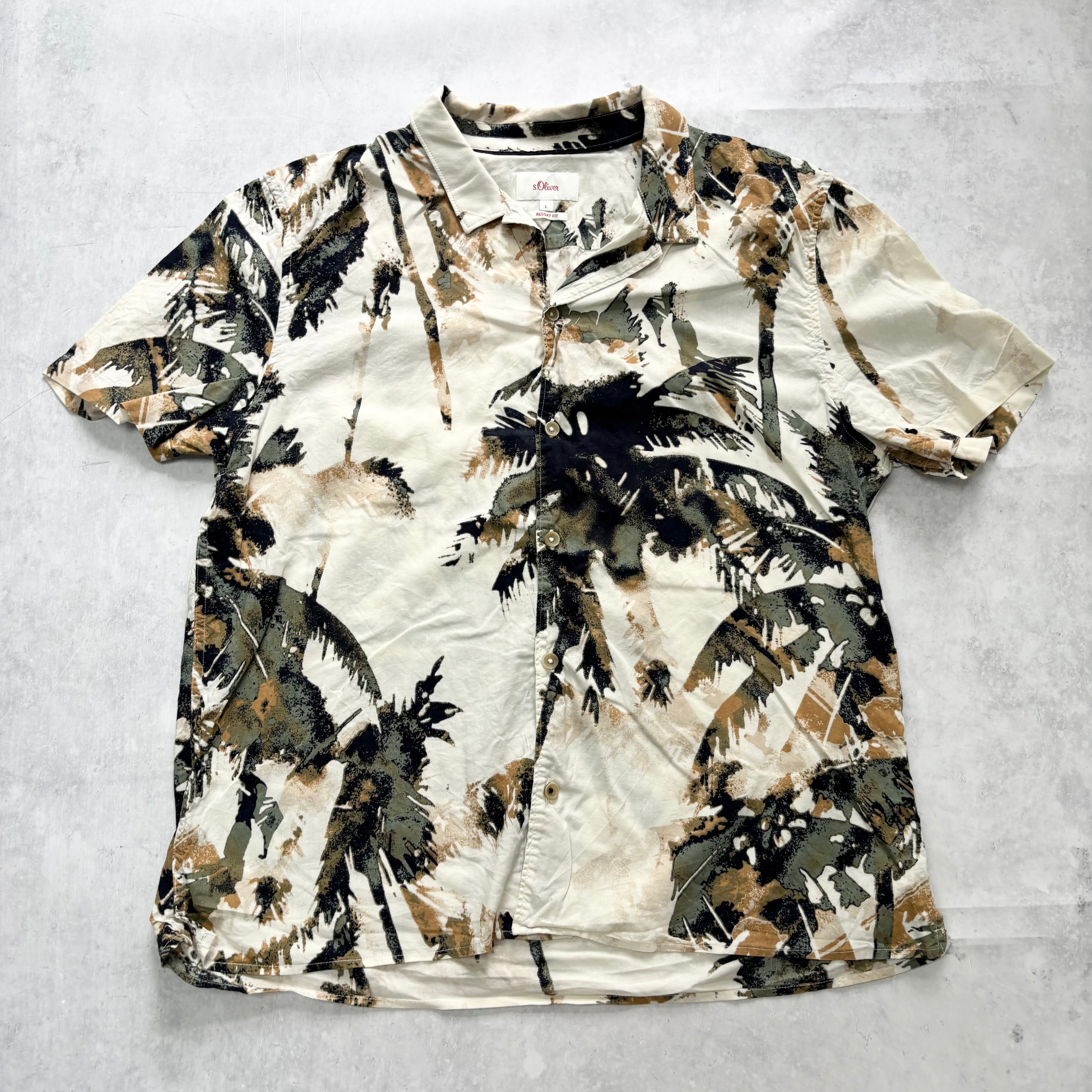 Hawaiian Shirt Mens Large Cream Multi Floral Aloha Short Sleeve Cotton (E)