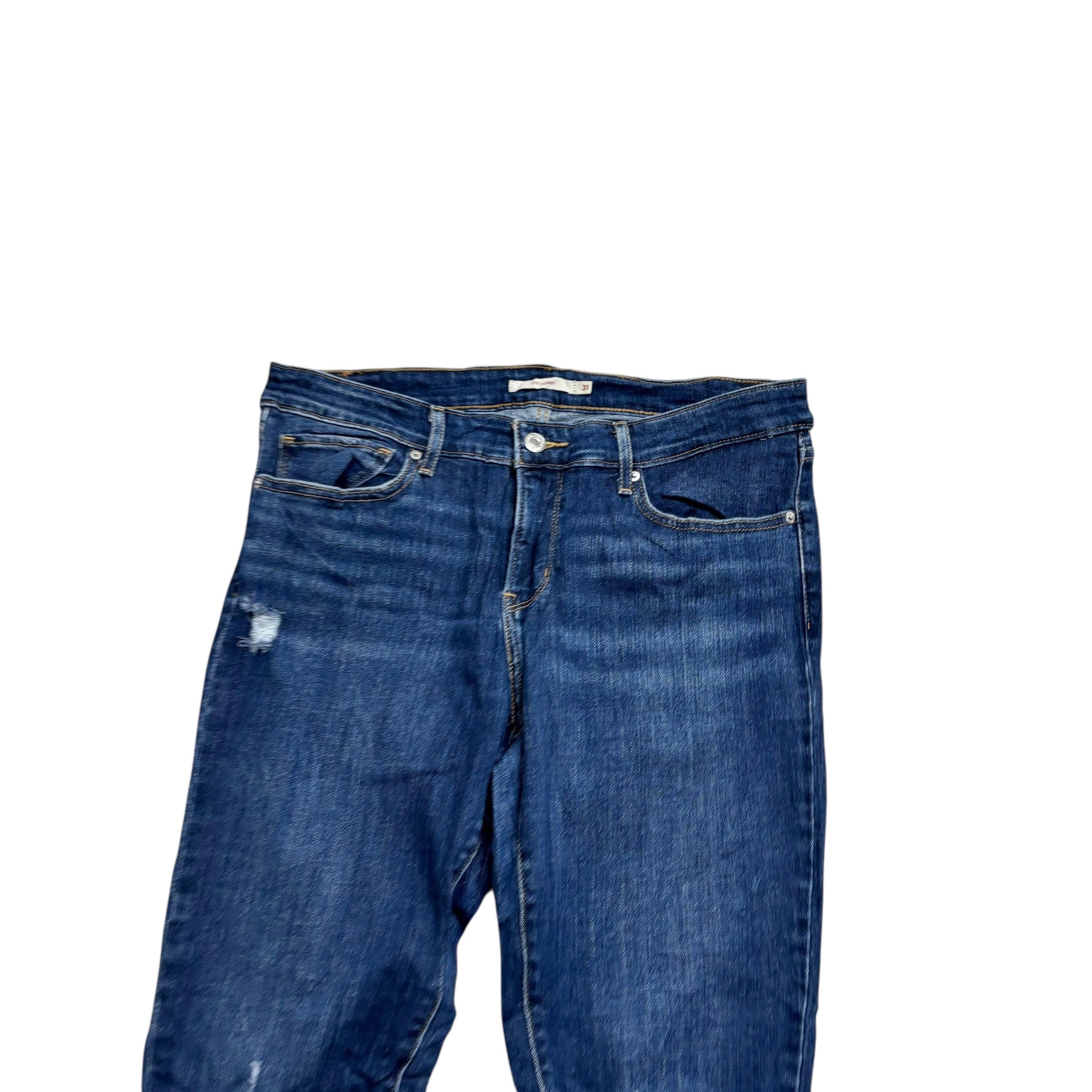 Levis 711 Jeans W31 L30 Womens Skinny Dark Blue Stretch Distressed Denim (E)