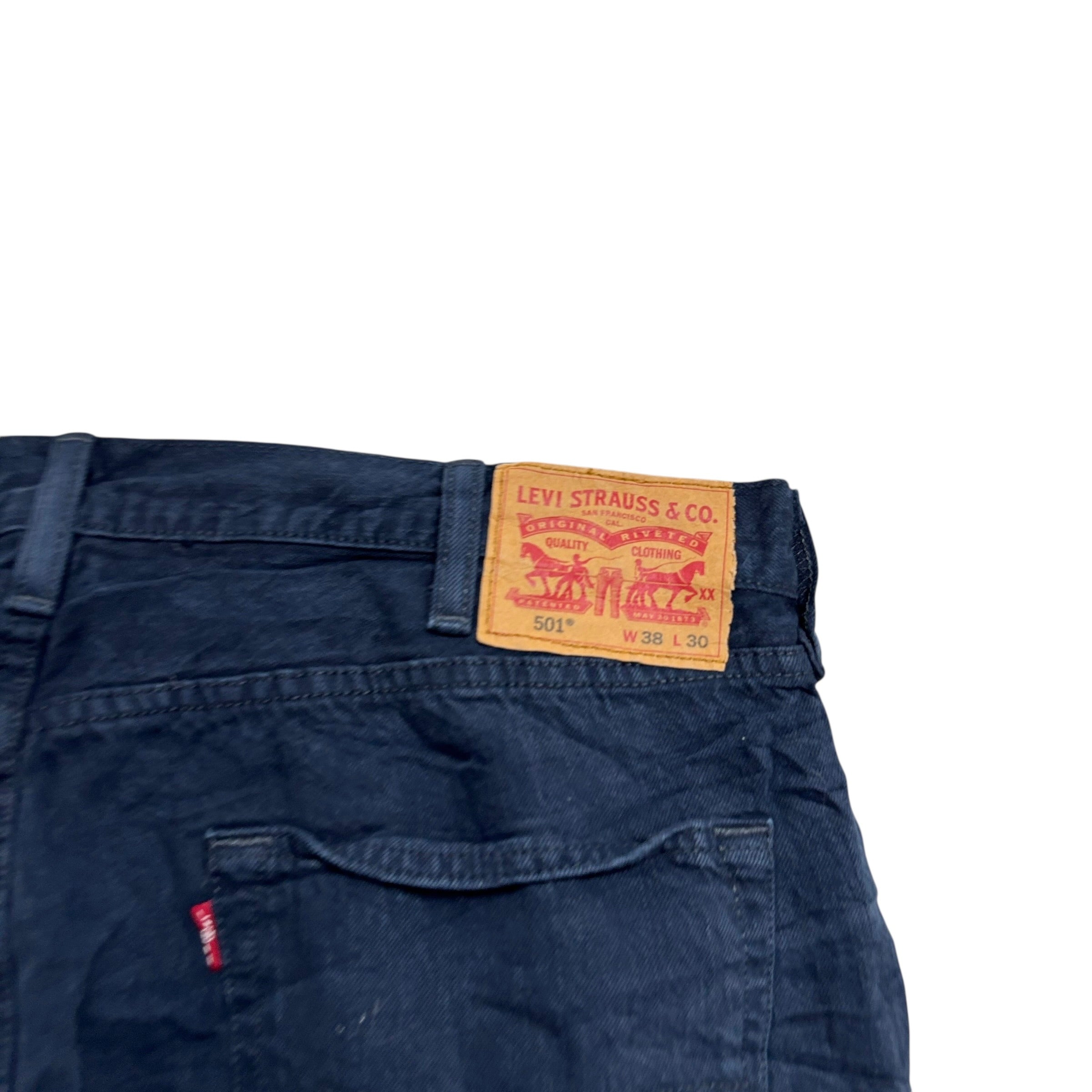 Levis 501 Jeans W38 L30 Mens Navy Blue Regular Straight Fit Denim (E)
