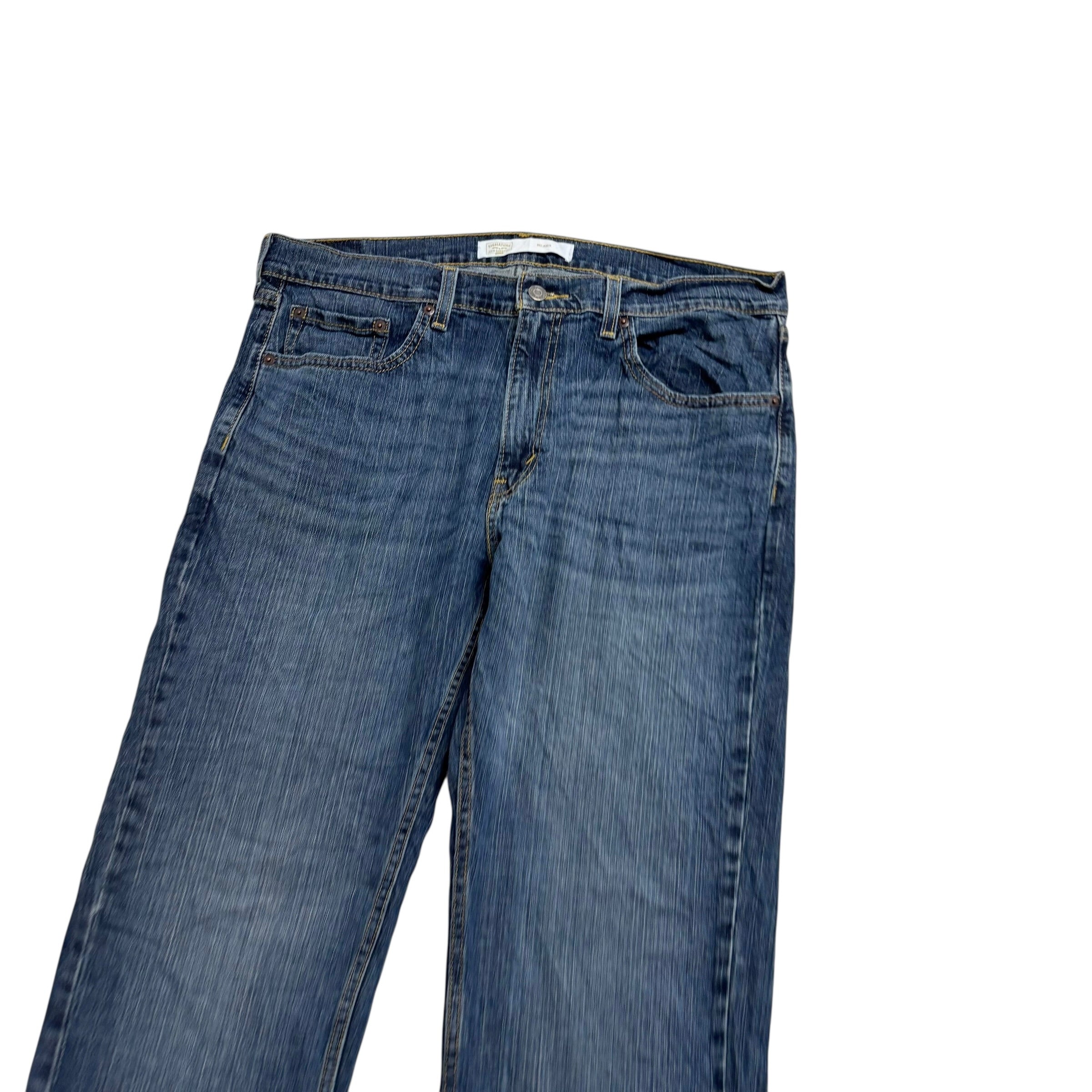 Levis Signature Jeans W36 L32 Mens Mid Blue Relaxed Straight Stretch Denim (E)