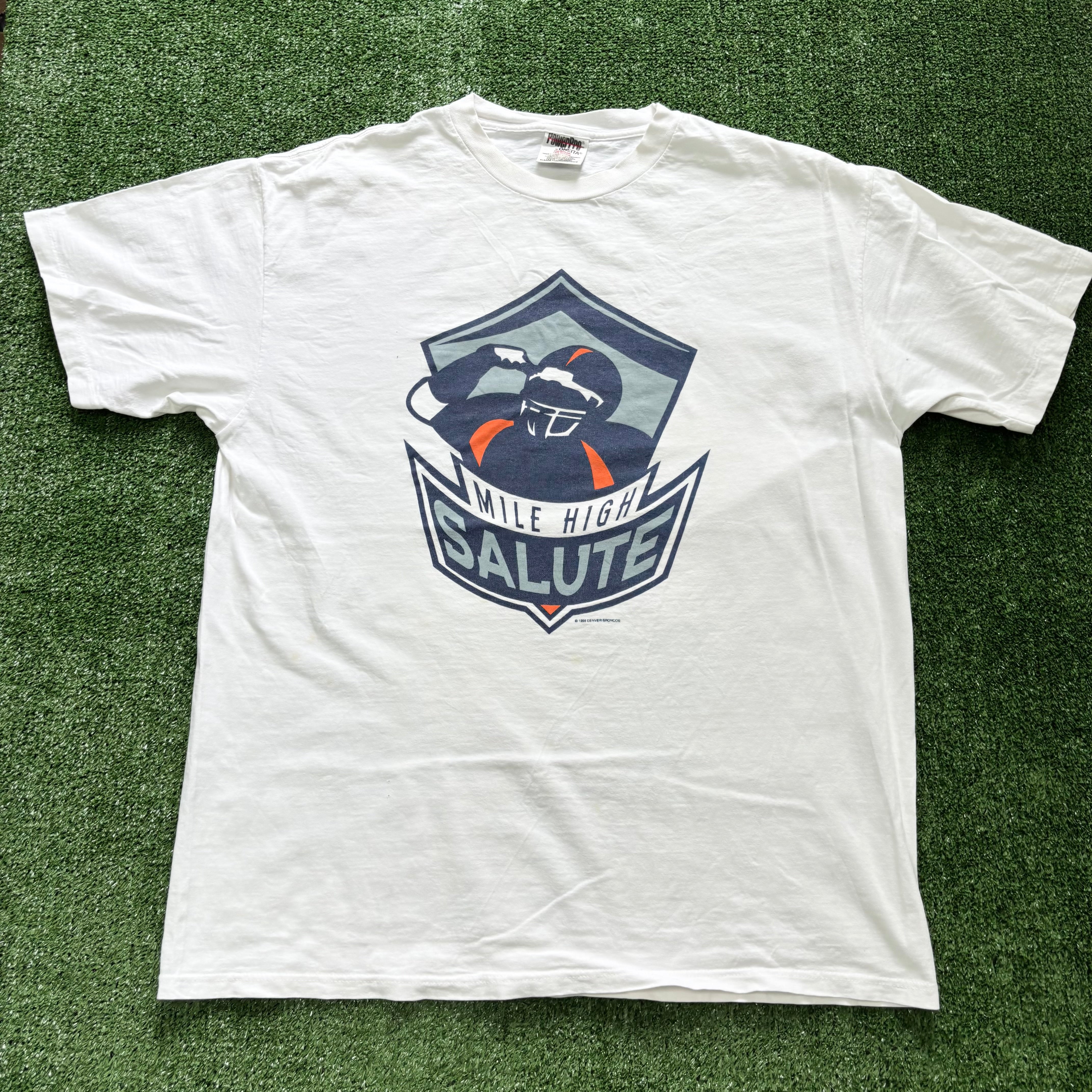 Vintage T Shirt Mens XL White Single Stitch Graphic Print 90s NFL Broncos