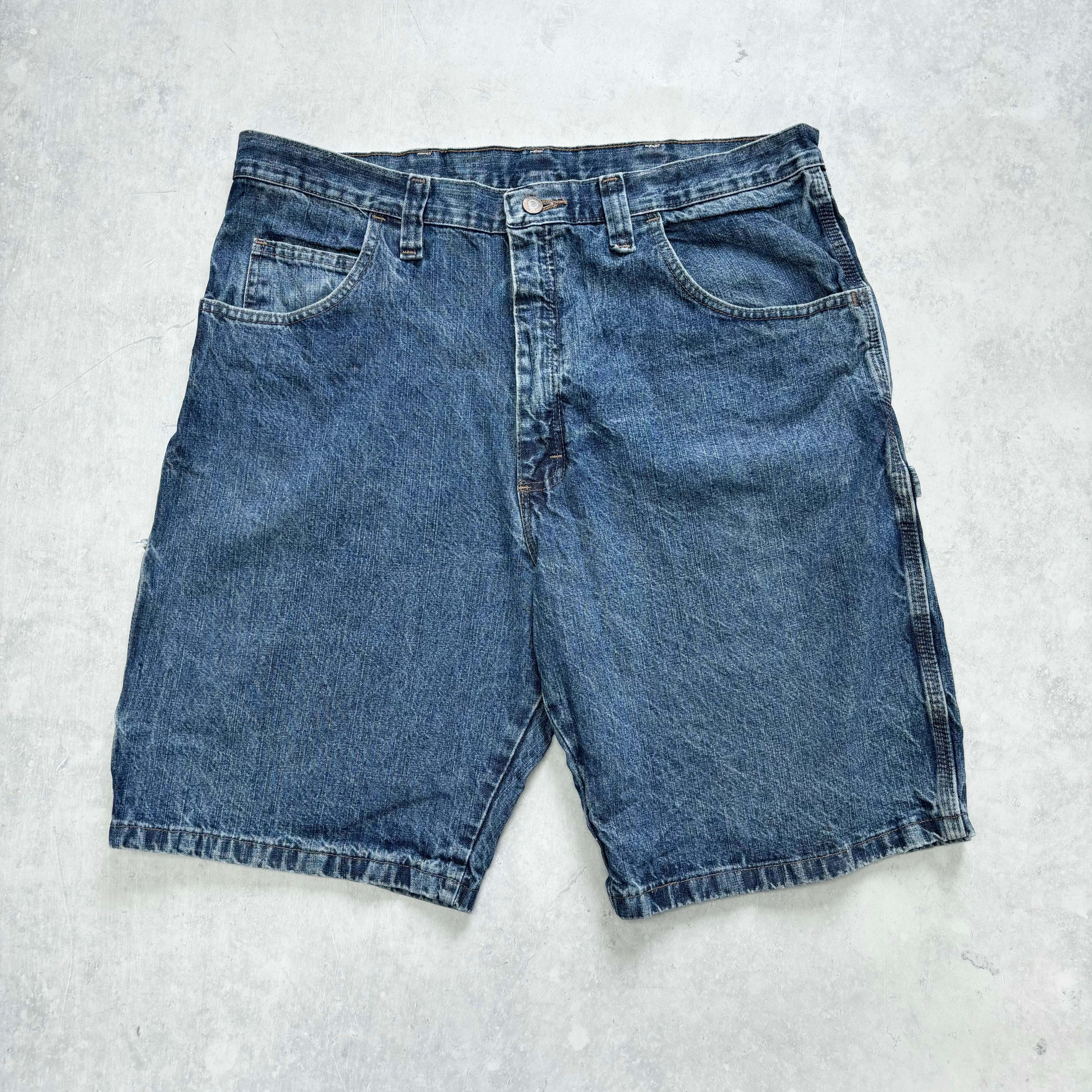 Vintage Wrangler Jorts W36 Mens Denim Shorts Mid Blue Baggy Relaxed Carpenter