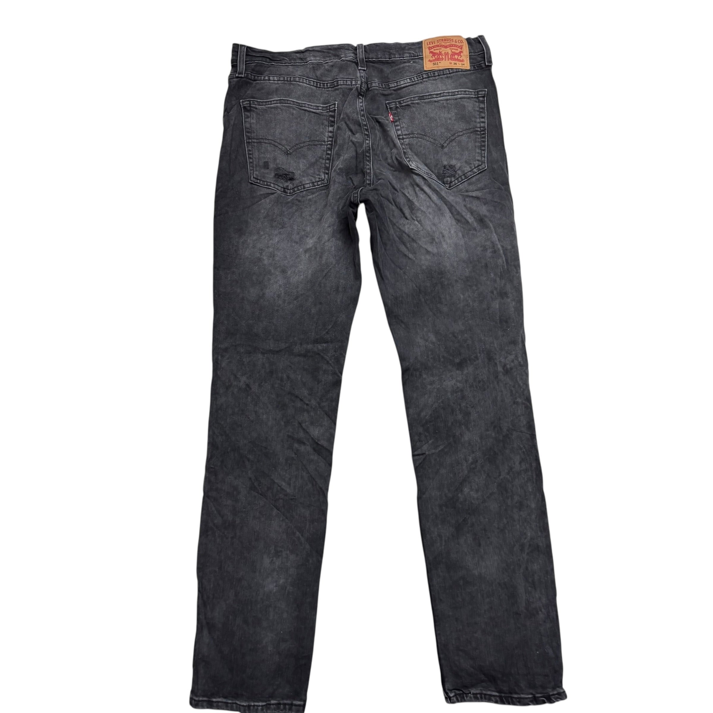 Levis 511 Jeans W36 L34 Mens Black Slim Fit Stretch Distressed Denim