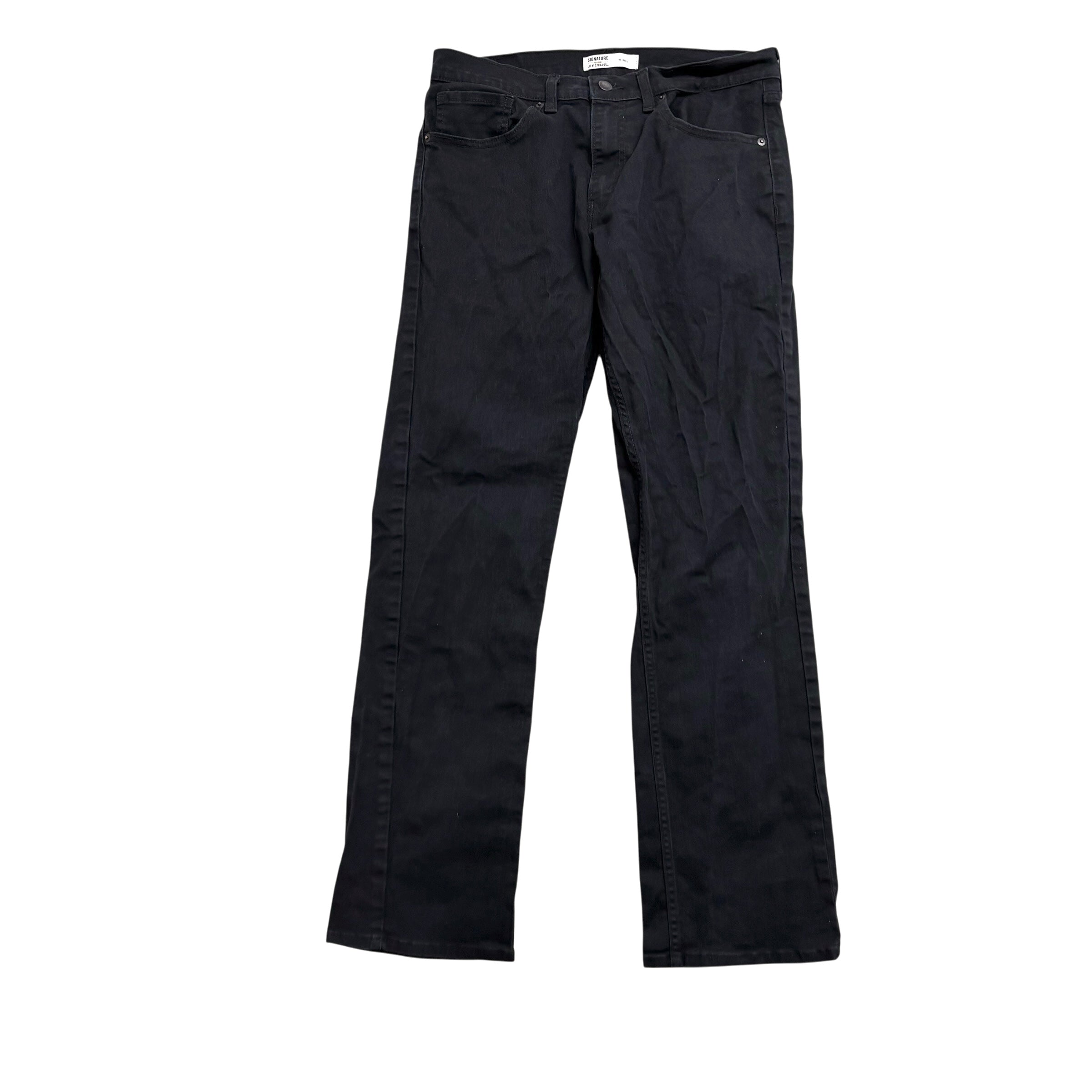 Levis Signature Jeans W32 L32 Mens Black Relaxed Straight Stretch Denim (E)