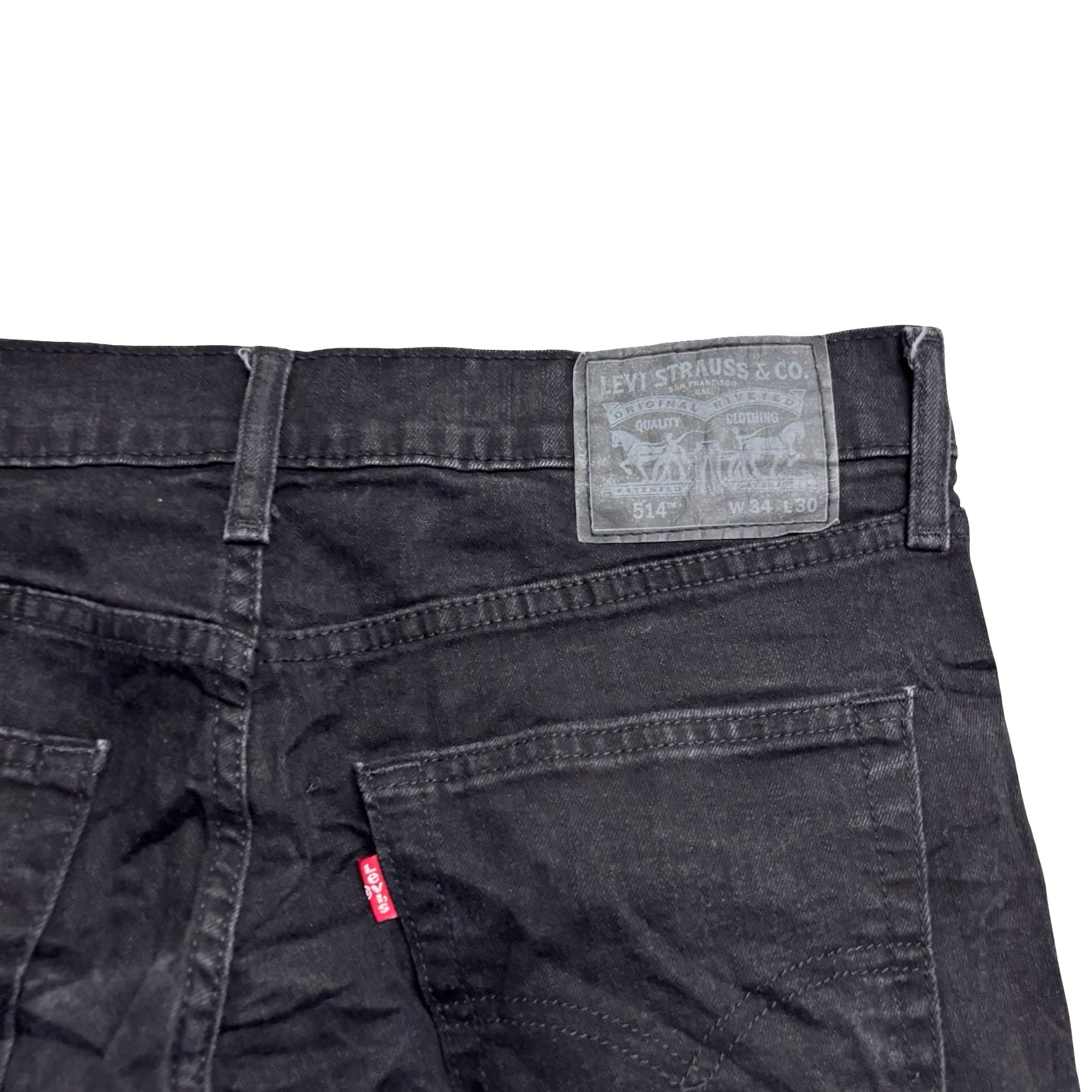 Levis 514 Jeans W34 L30 Mens Black Regular Straight Fit Stretch Denim (E)