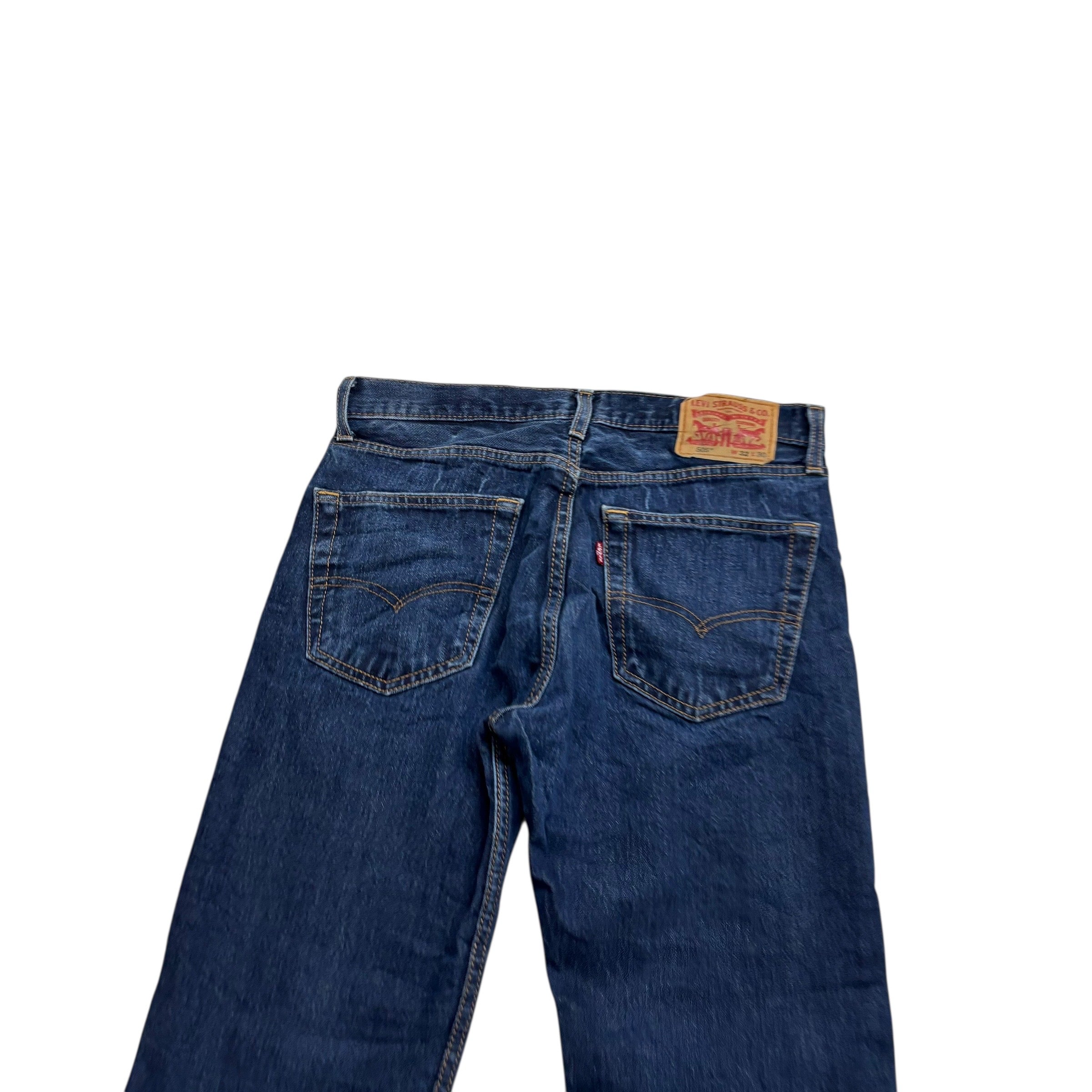 Levis 505 Jeans W32 L29 Mens Dark Blue Regular Straight Fit Denim (E)