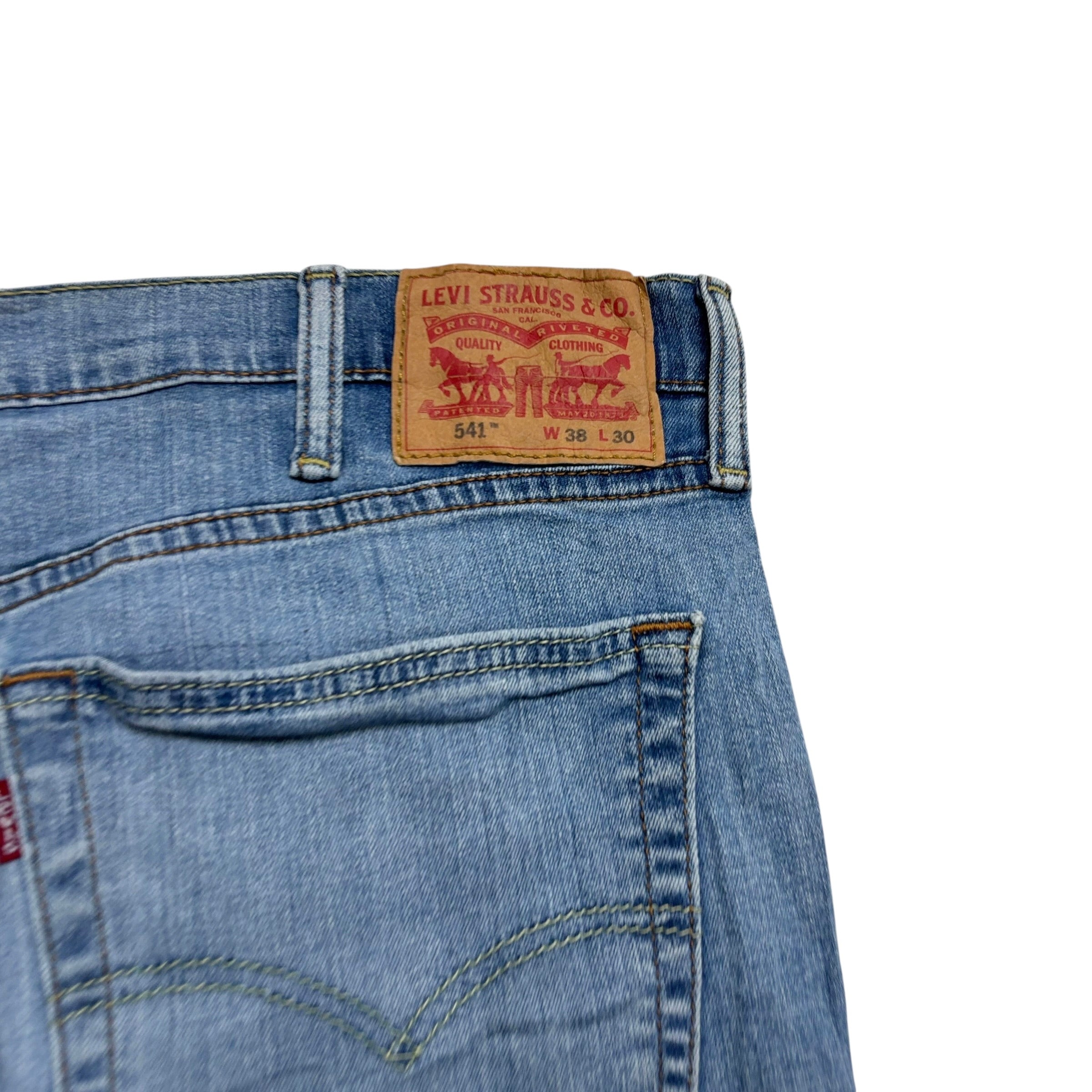 Levis 541 Jeans W38 L30 Mens Mid Blue Athletic Tapered Fit Stretch Denim (E)