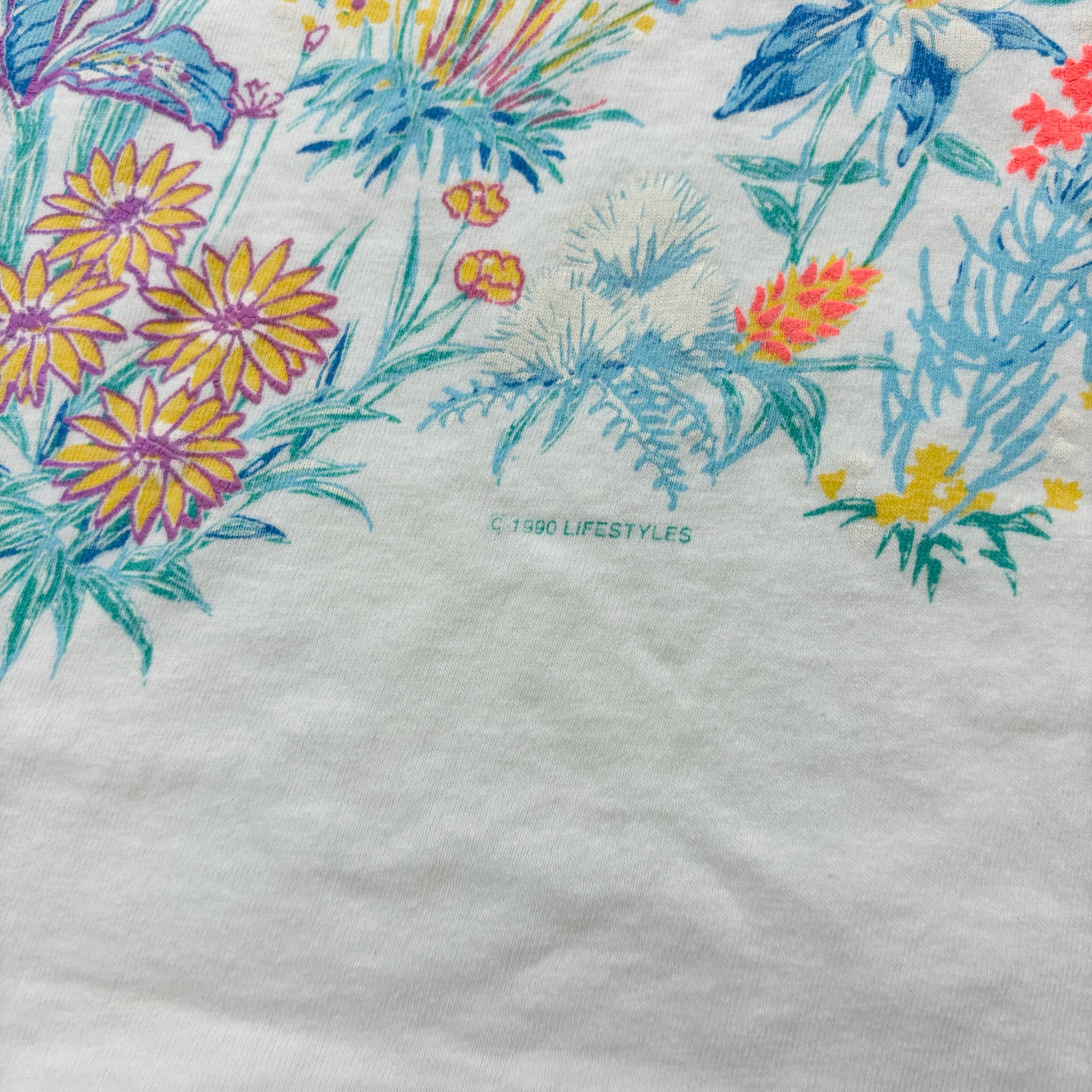 Vintage T Shirt Mens One Size White Single Stitch Graphic Print 90s Flowers