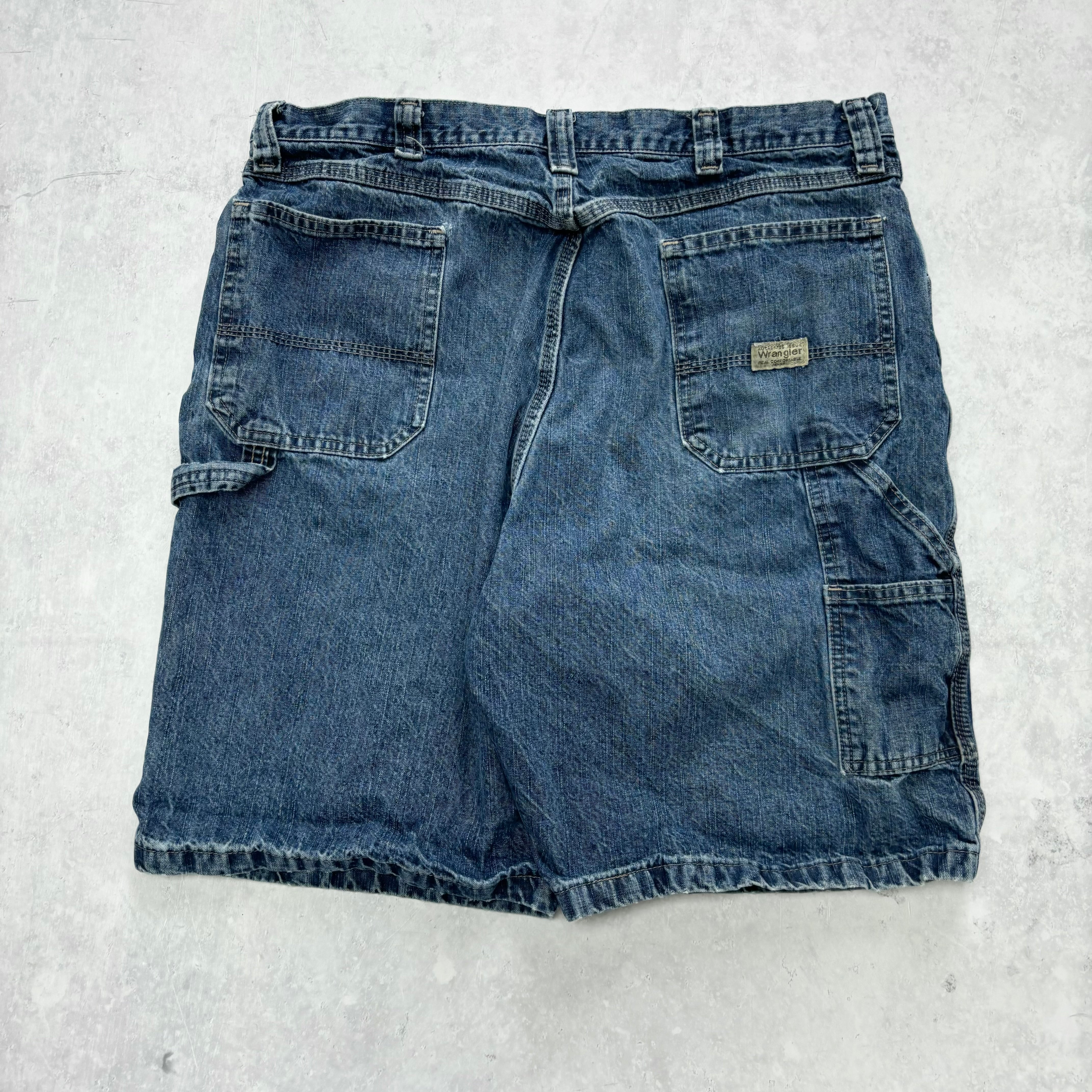 Vintage Wrangler Jorts W36 Mens Denim Shorts Mid Blue Baggy Relaxed Carpenter