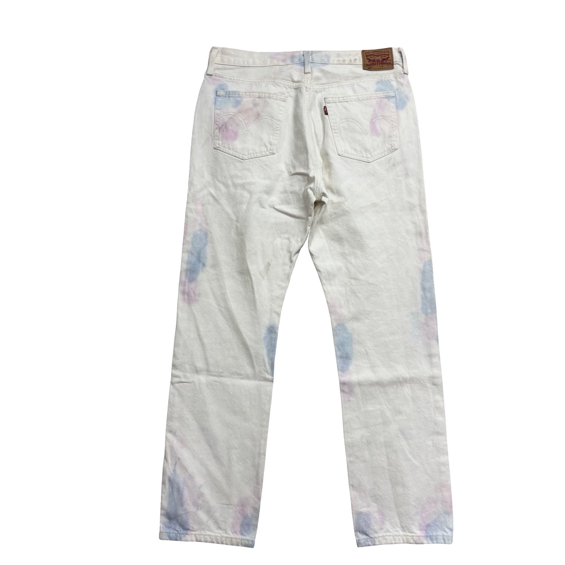Levis 501 Jeans W32 L30 Mens White Regular Straight Fit Tie Die Denim (F)