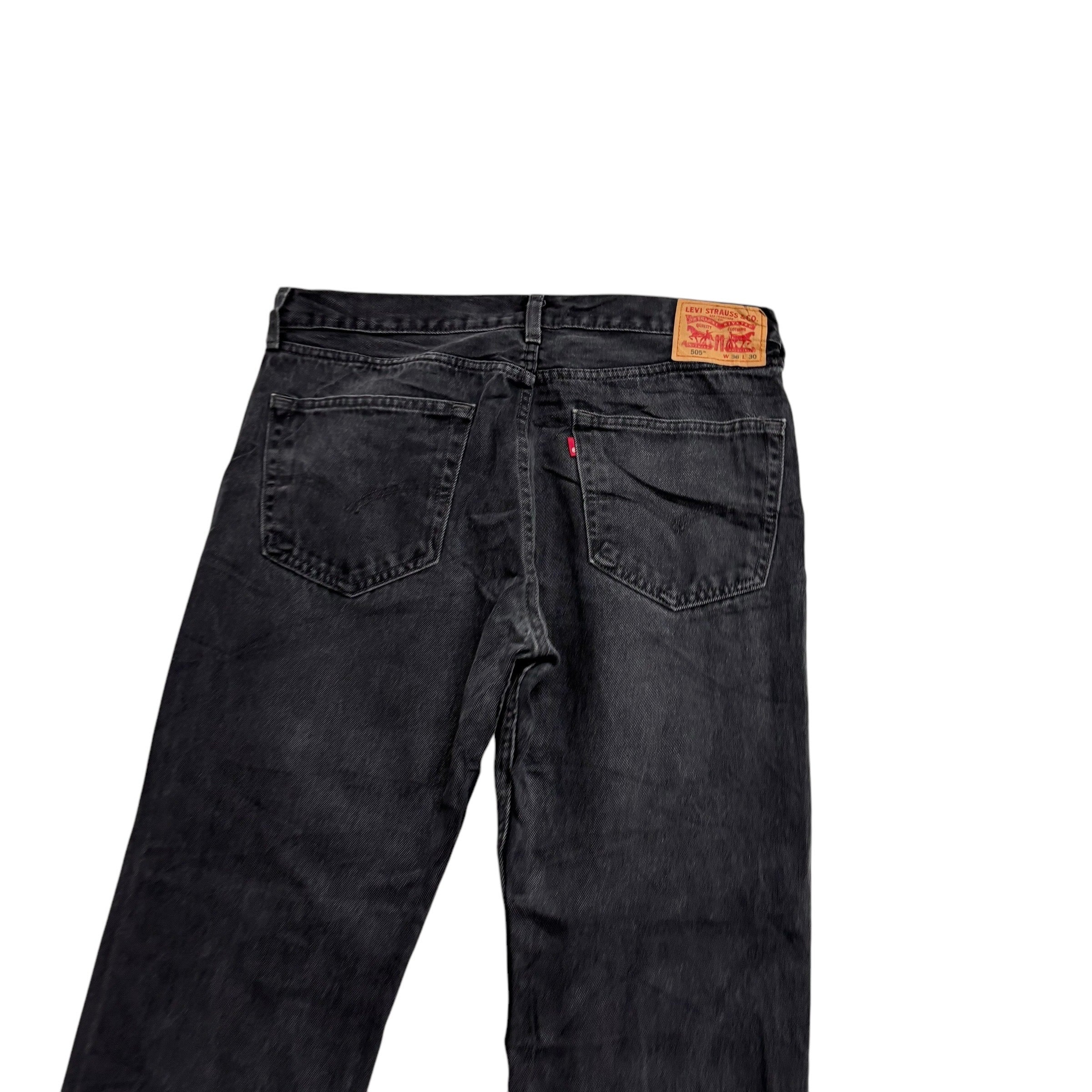 Levis 505 Jeans W36 L30 Mens Black Regular Straight Fit Denim (E)