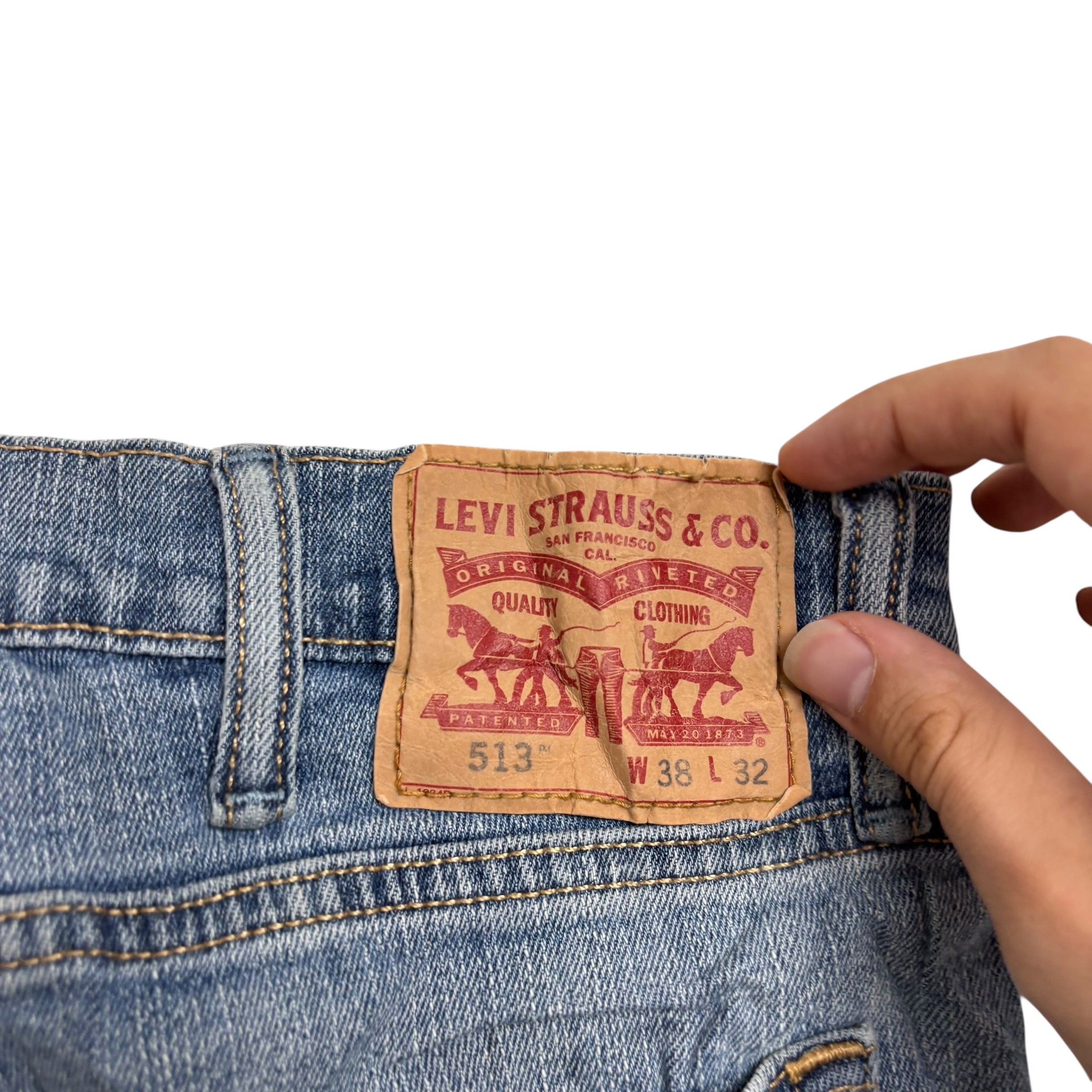 Levis 513 Jeans W38 L32 Mens Light Blue Slim Straight Fit Stretch Denim (F)