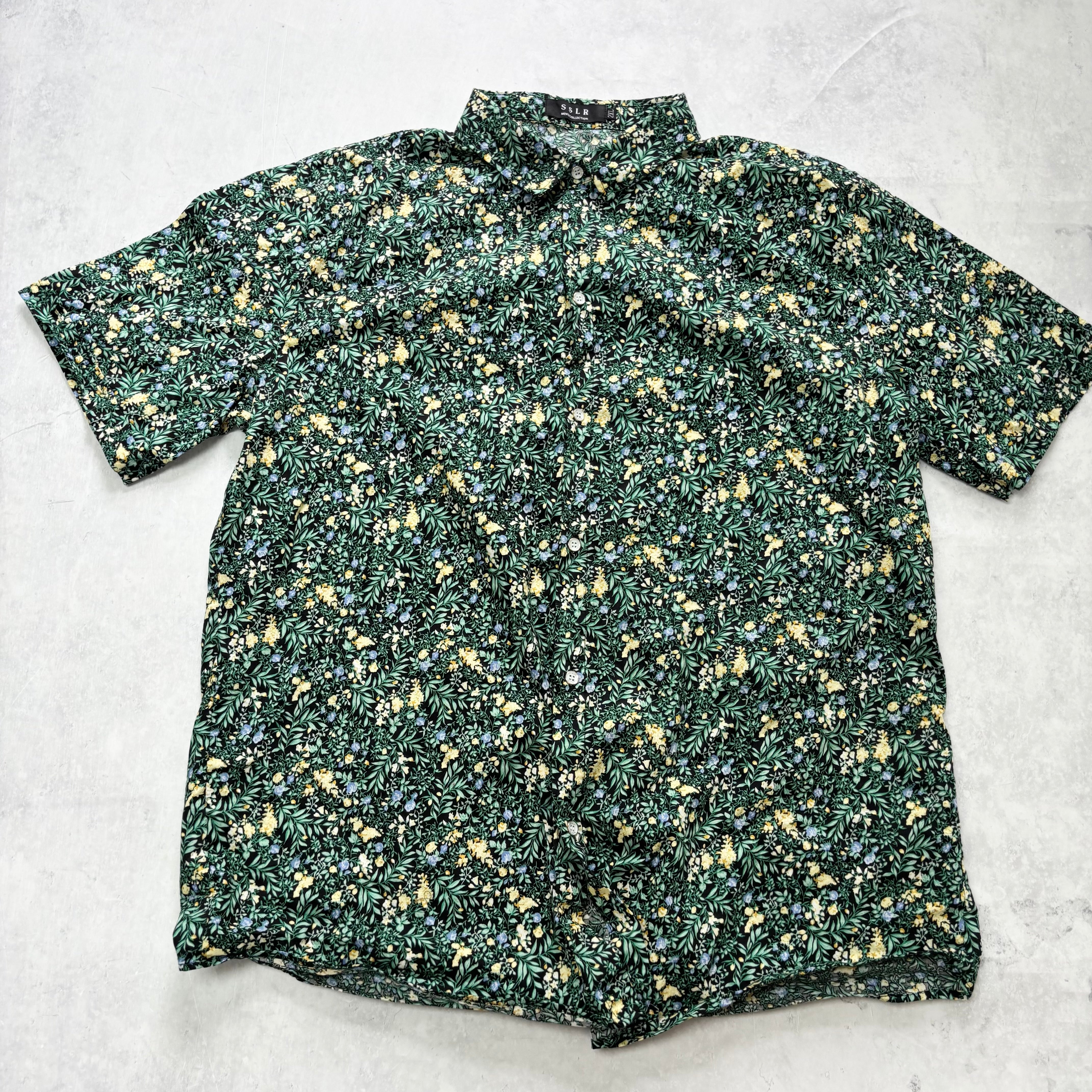 Hawaiian Shirt Mens XXL Green Floral Aloha Short Sleeve Cotton Regular Fit (E)
