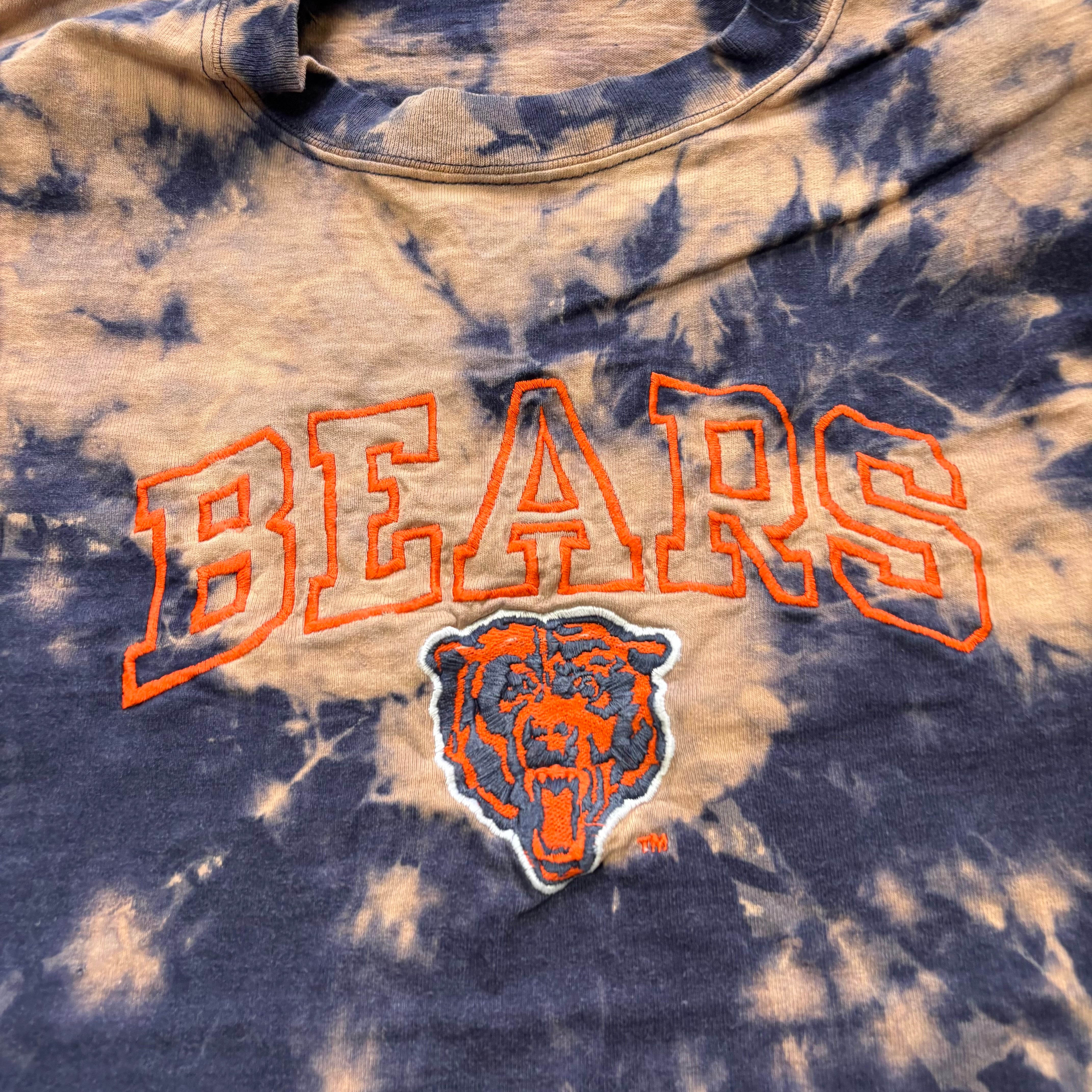 Vintage T Shirt Mens Large Tie Die Single Stitch Graphic Print 90s NFL Bears (E)