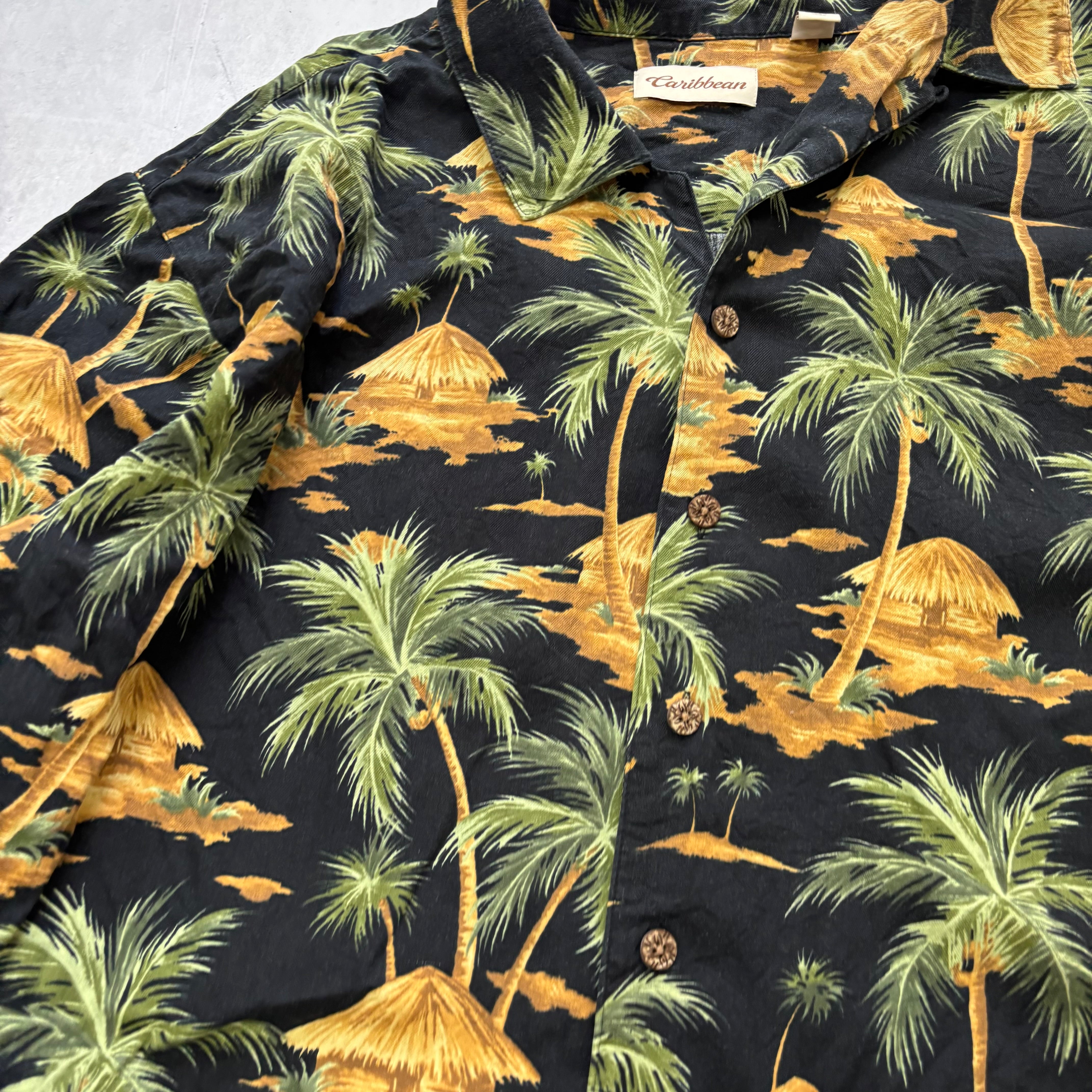 Vintage Hawaiian Shirt Mens 3XL Tall Black Floral Aloha Short Sleeve Silk (E)