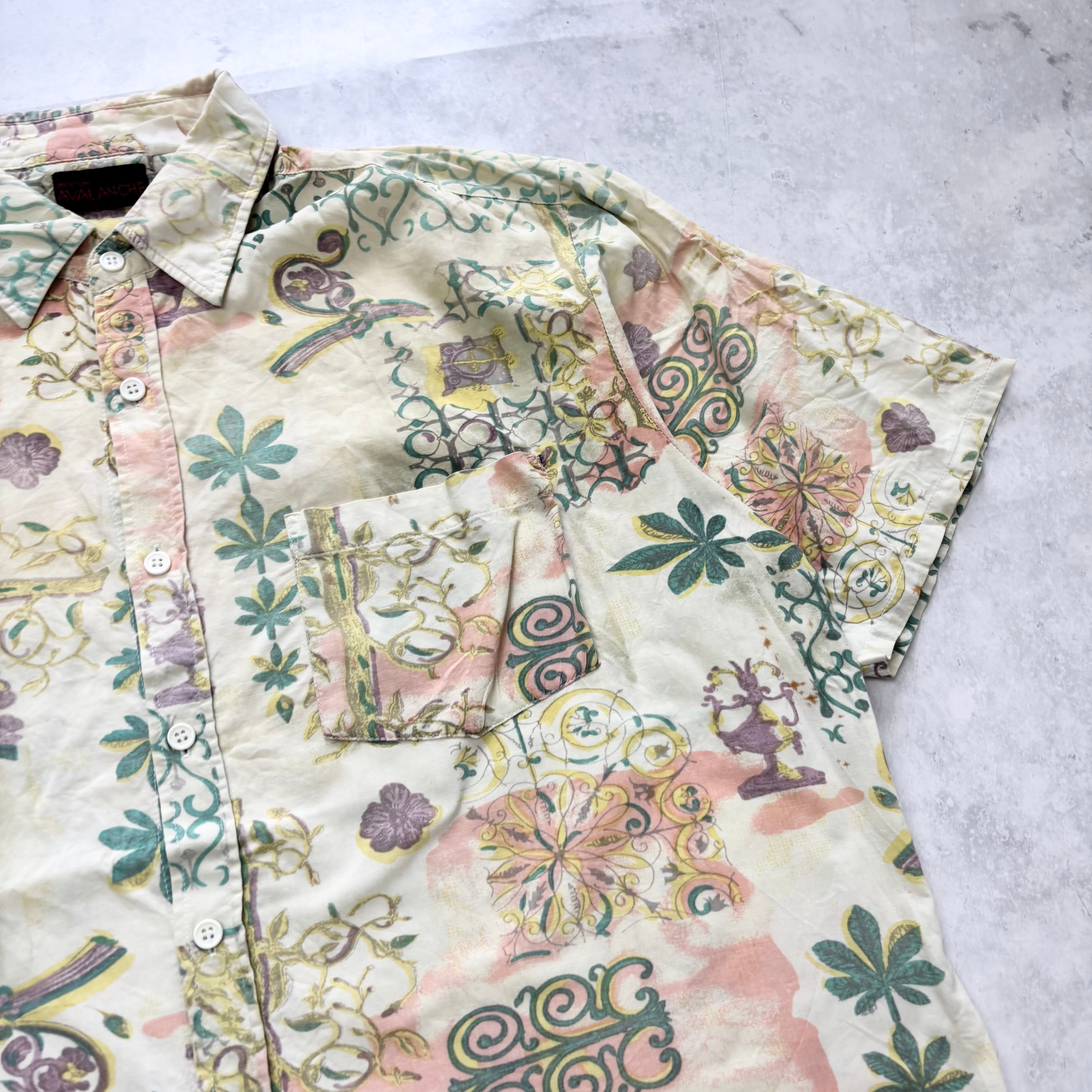 Vintage Hawaiian Shirt Mens Large Yellow Floral Aloha Short Sleeve (E)