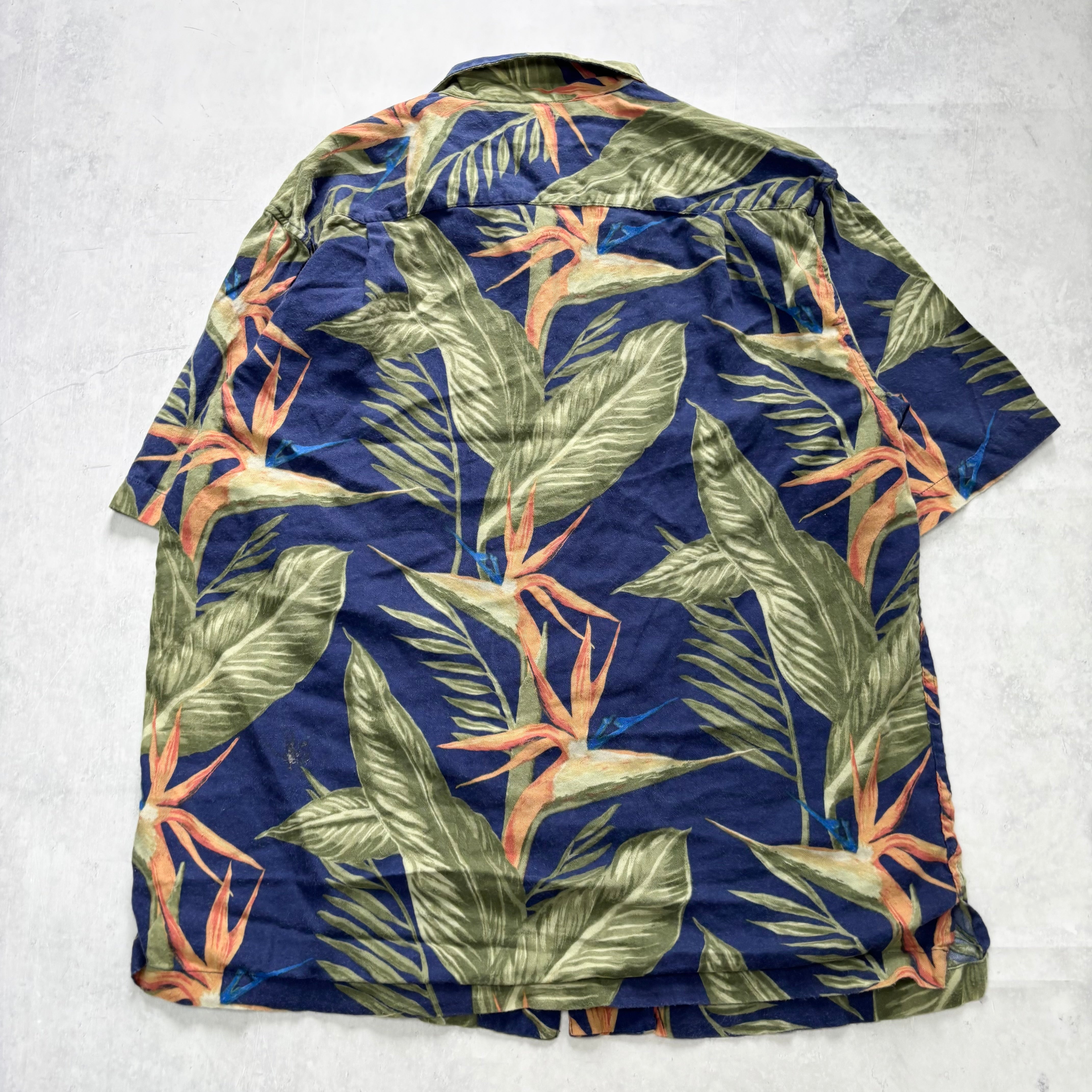 Vintage Hawaiian Shirt Mens Large Blue Floral Aloha Short Sleeve