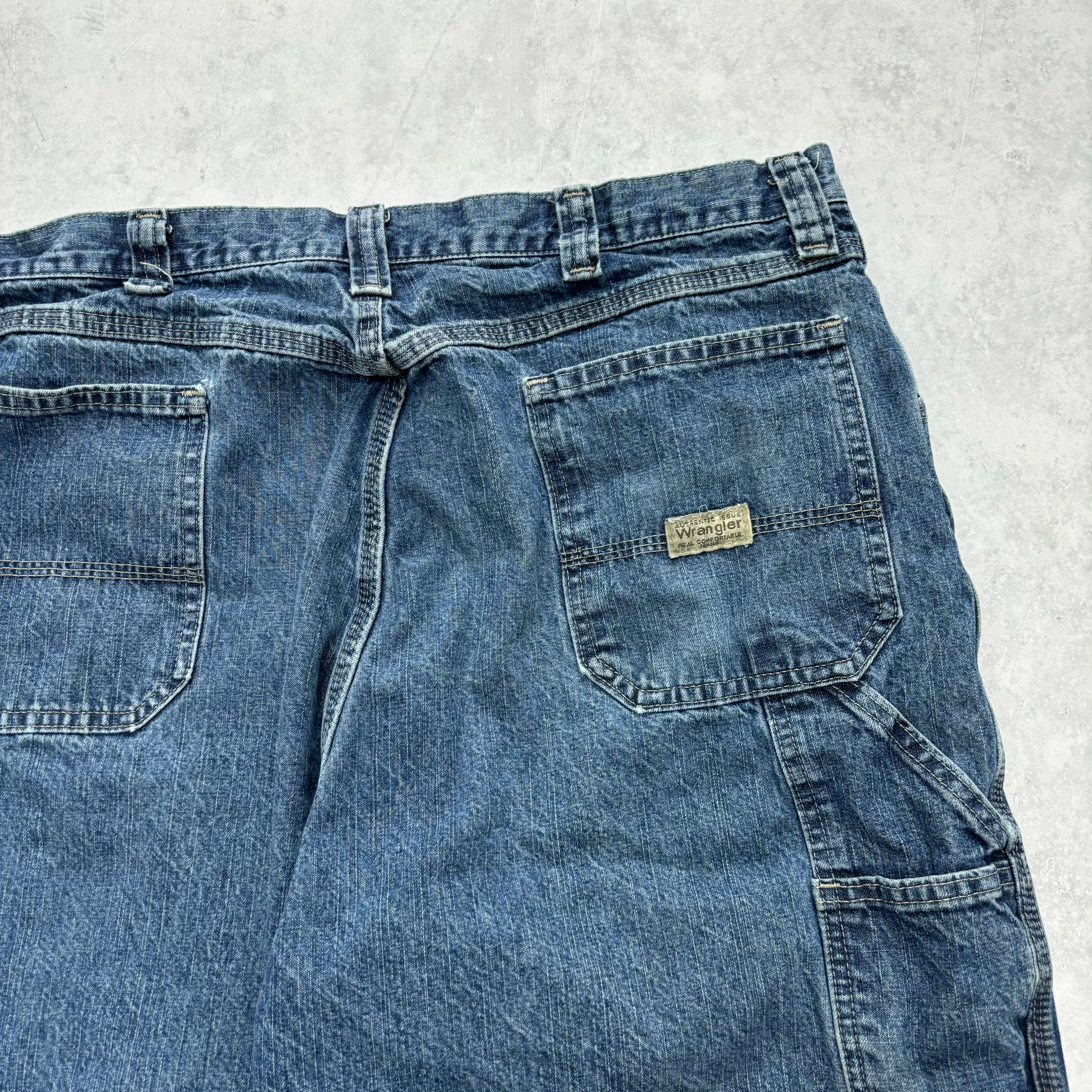 Vintage Wrangler Jorts W36 Mens Denim Shorts Mid Blue Baggy Relaxed Carpenter