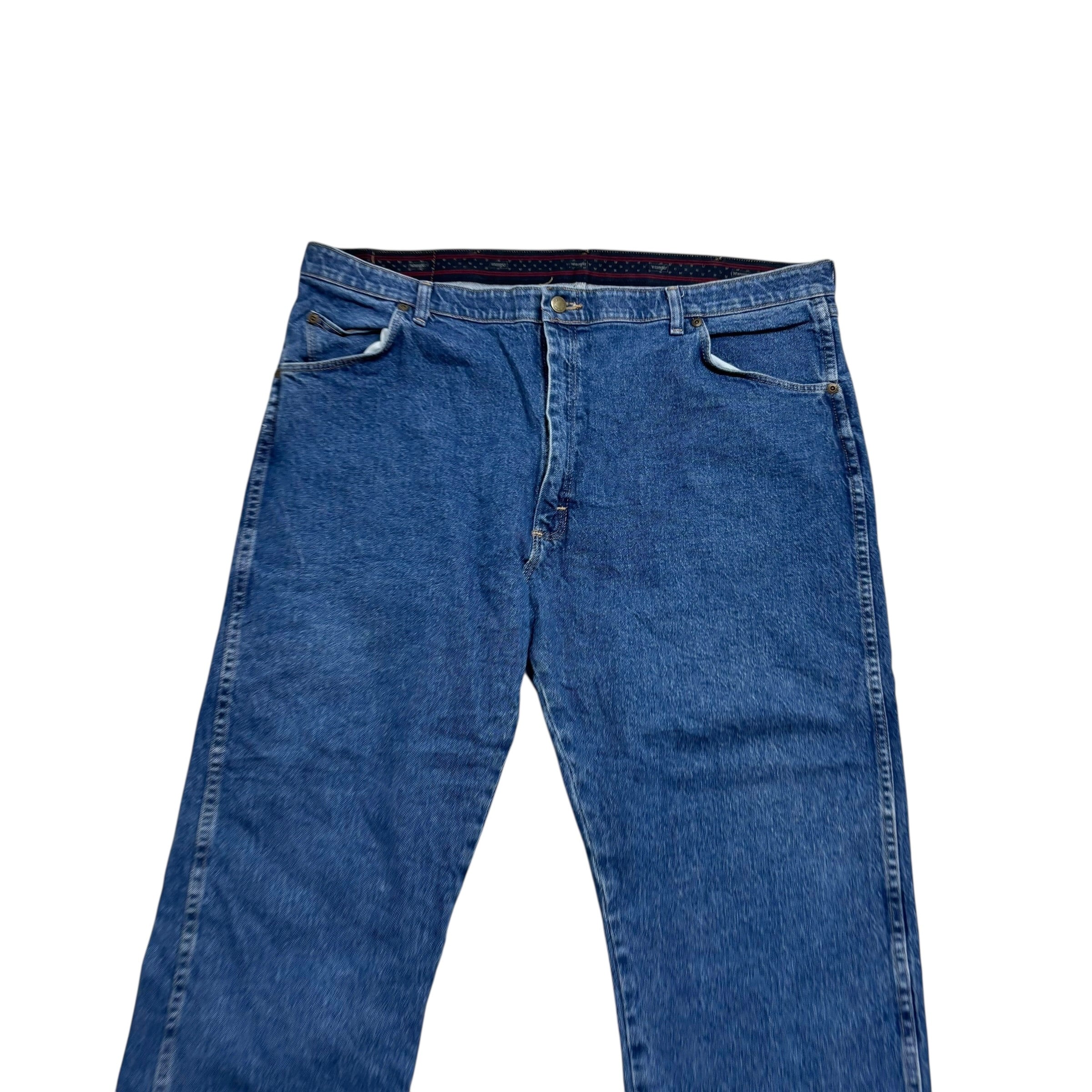 Wrangler Jeans W42 L29 Mens Mid Blue Regular Straight Fit Stretch Denim (E)