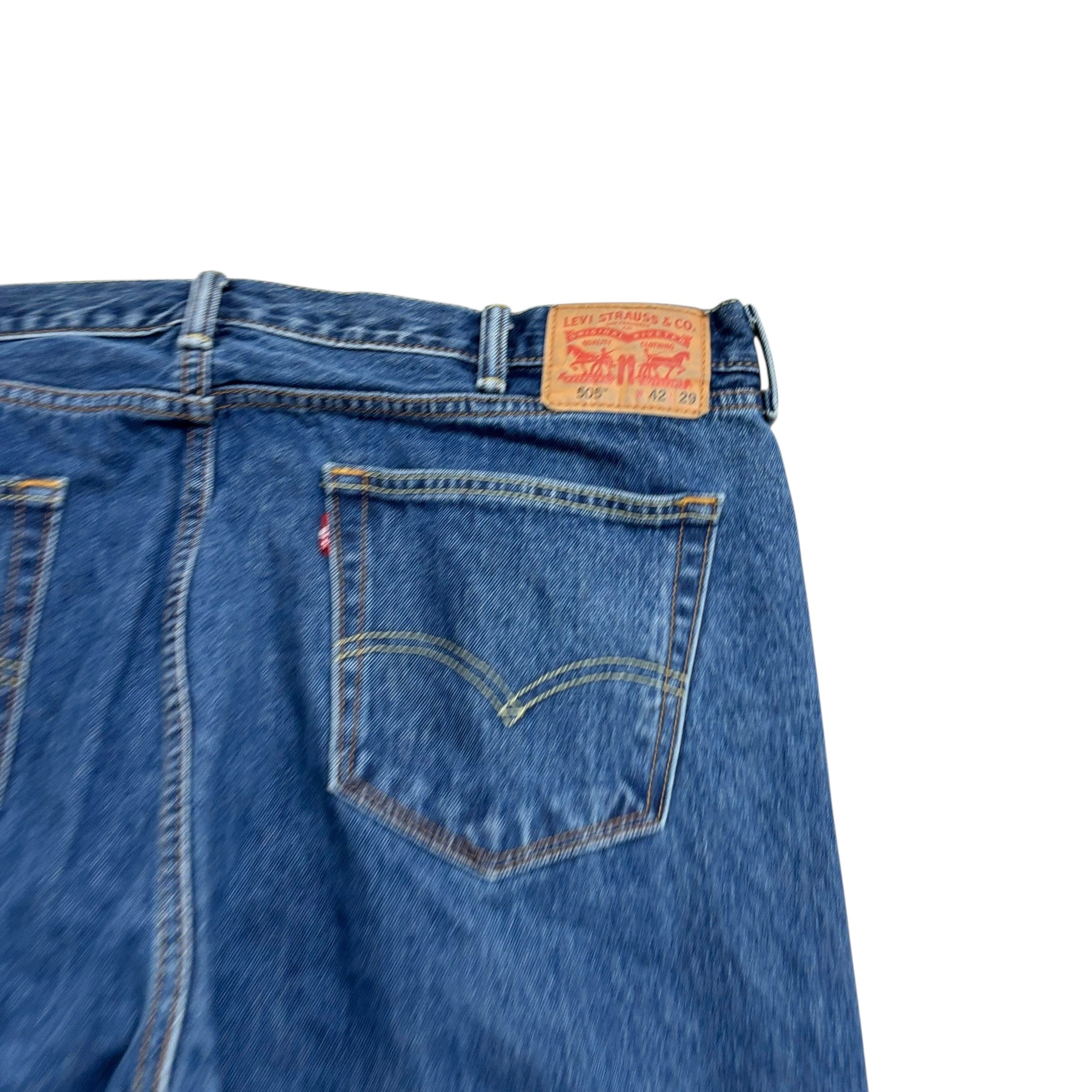 Levis 505 Jeans W42 L29 Mens Mid Blue Regular Straight Fit Denim (E)