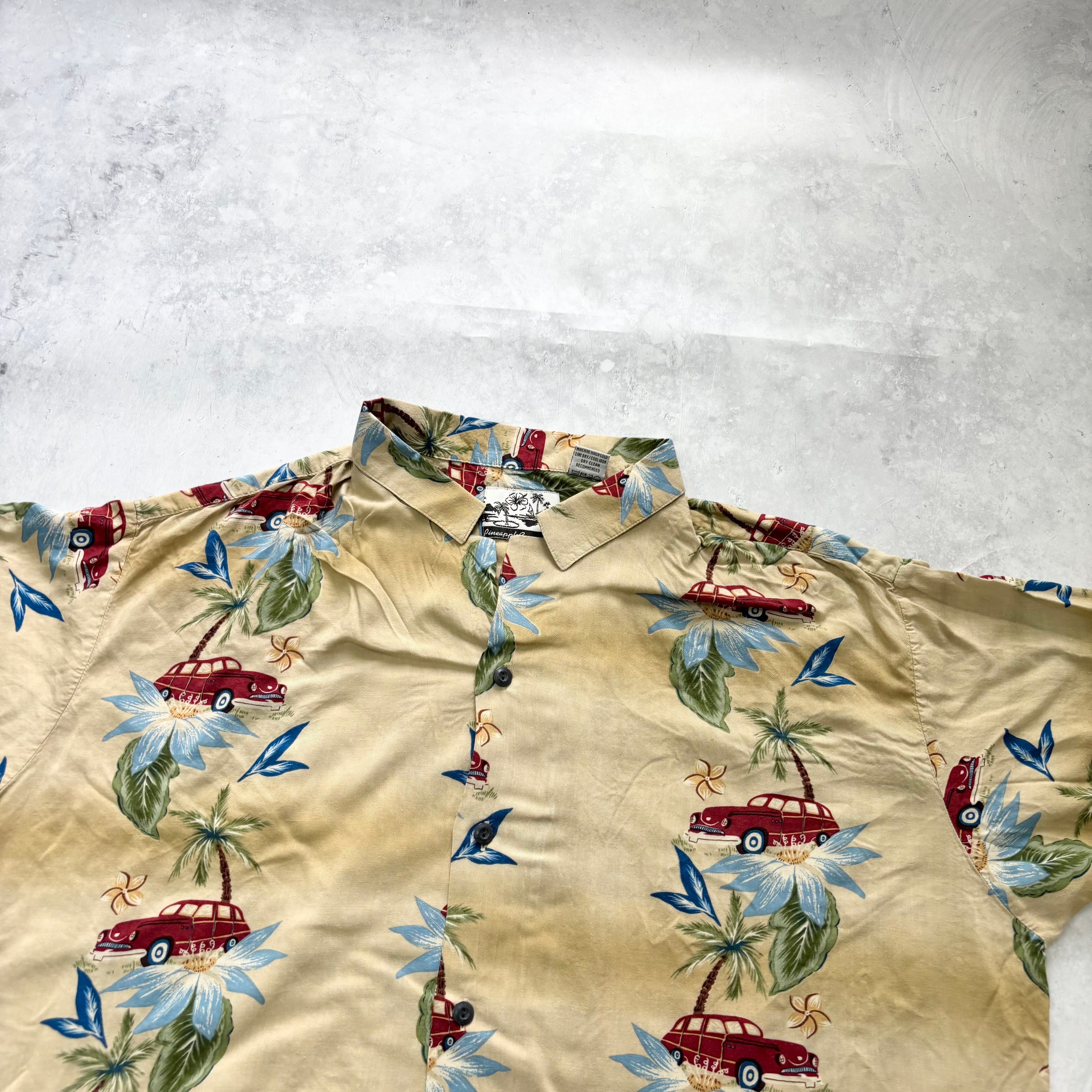 Vintage Hawaiian Shirt Mens XL Tan Floral Aloha Short Sleeve Rayon (E)