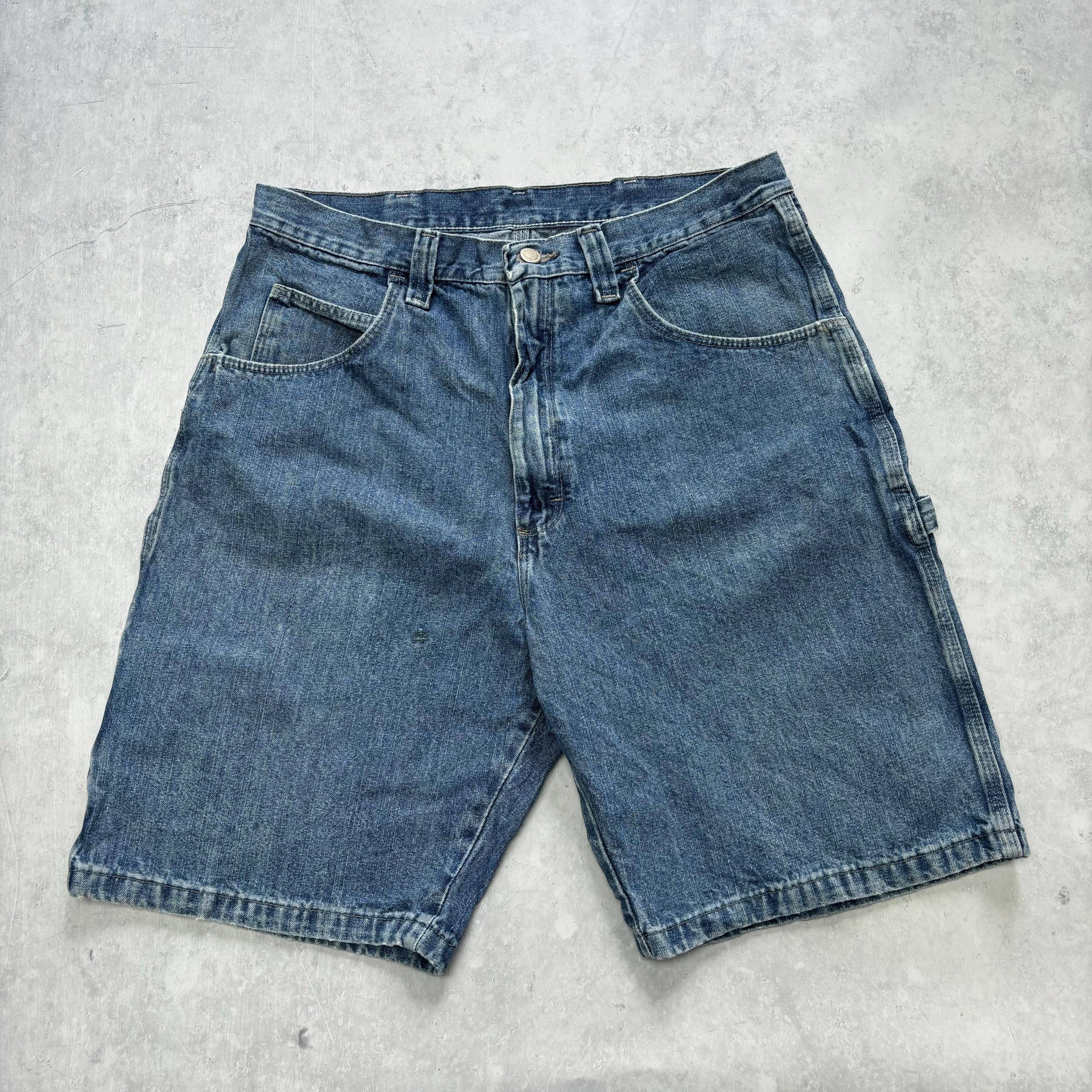 Vintage Wrangler Jorts W34 Mens Denim Shorts Mid Blue Baggy Relaxed Carpenter