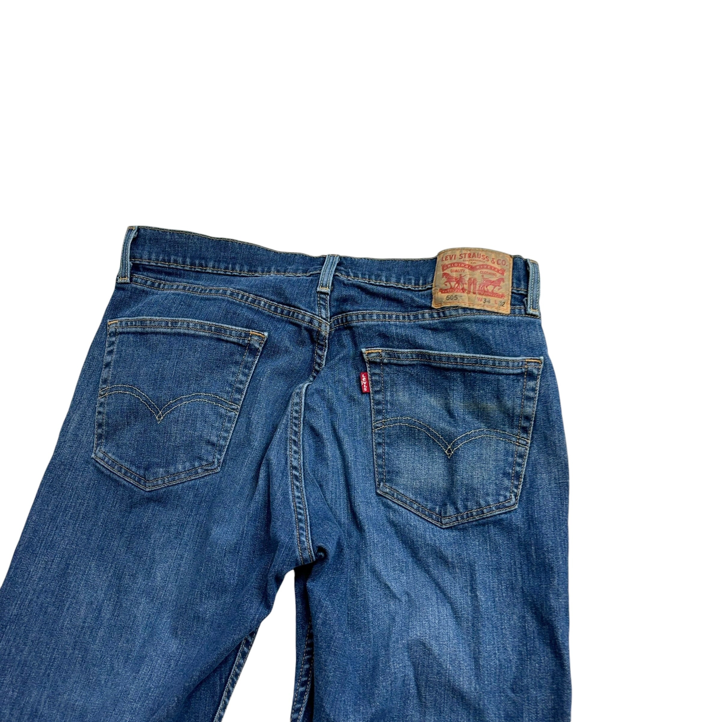 Levis 505 Jeans W33 L31 Mens Mid Blue Regular Straight Fit Stretch Denim