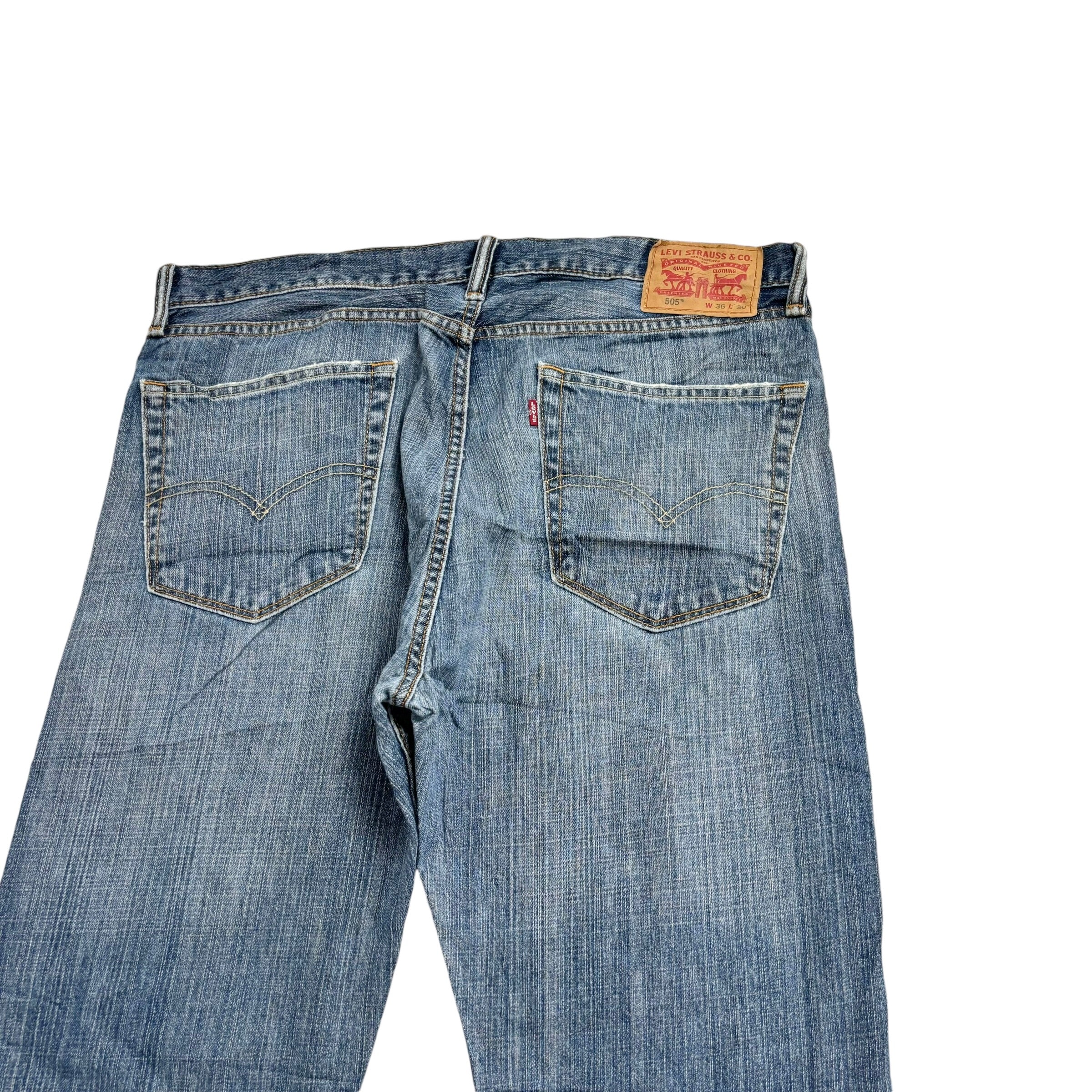 Levis 505 Jeans W36 L30 Mens Mid Blue Regular Straight Fit Denim