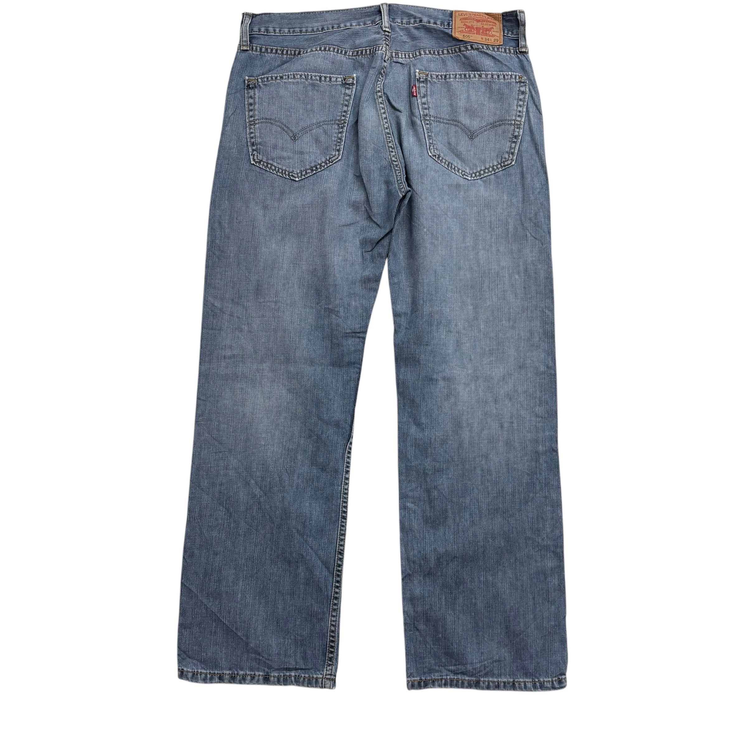 Levis 505 Jeans W34 L29 Mens Mid Blue Regular Straight Fit Vintage Denim (E)