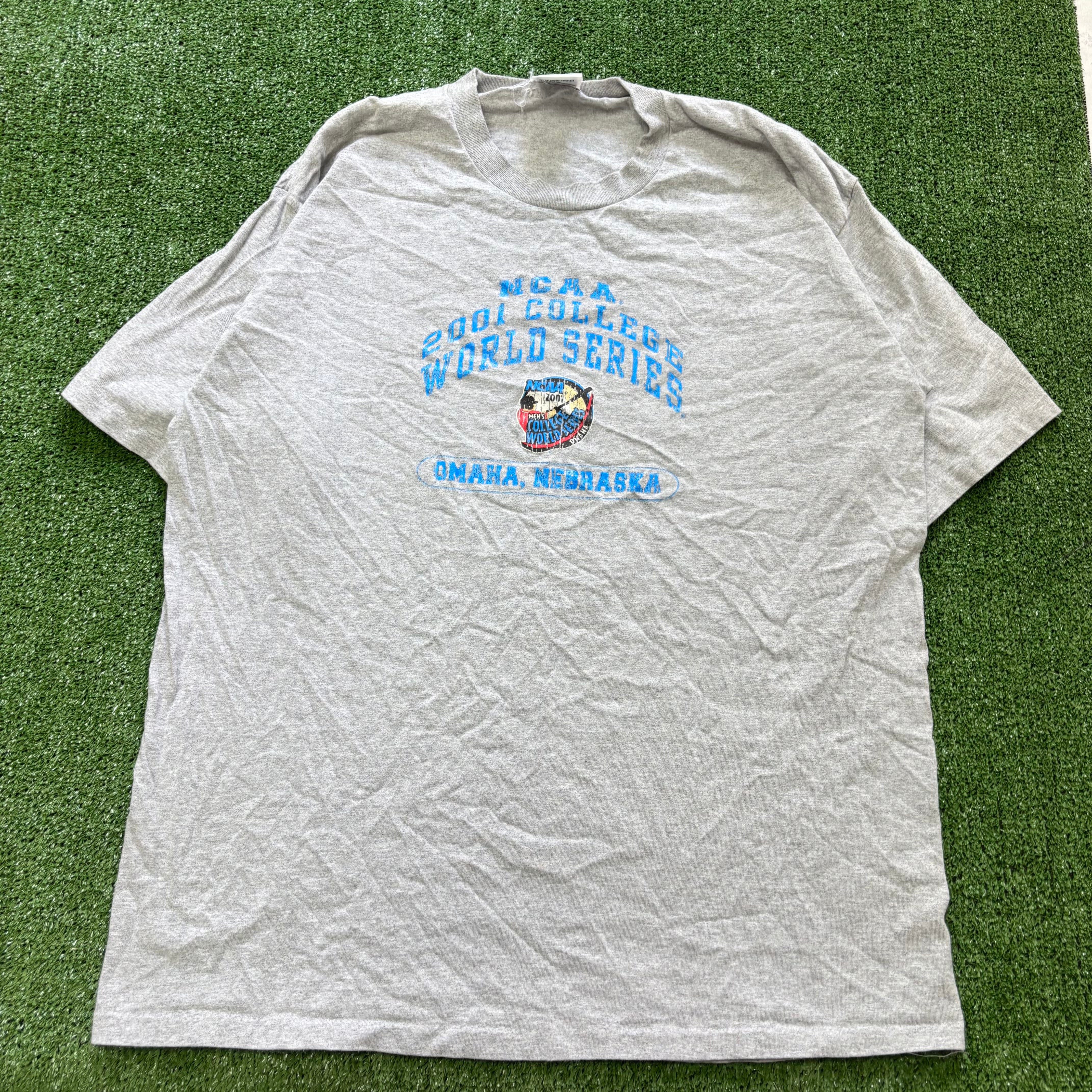 Vintage T Shirt Mens XXL Grey Single Stitch Graphic Print 00s Baseball
