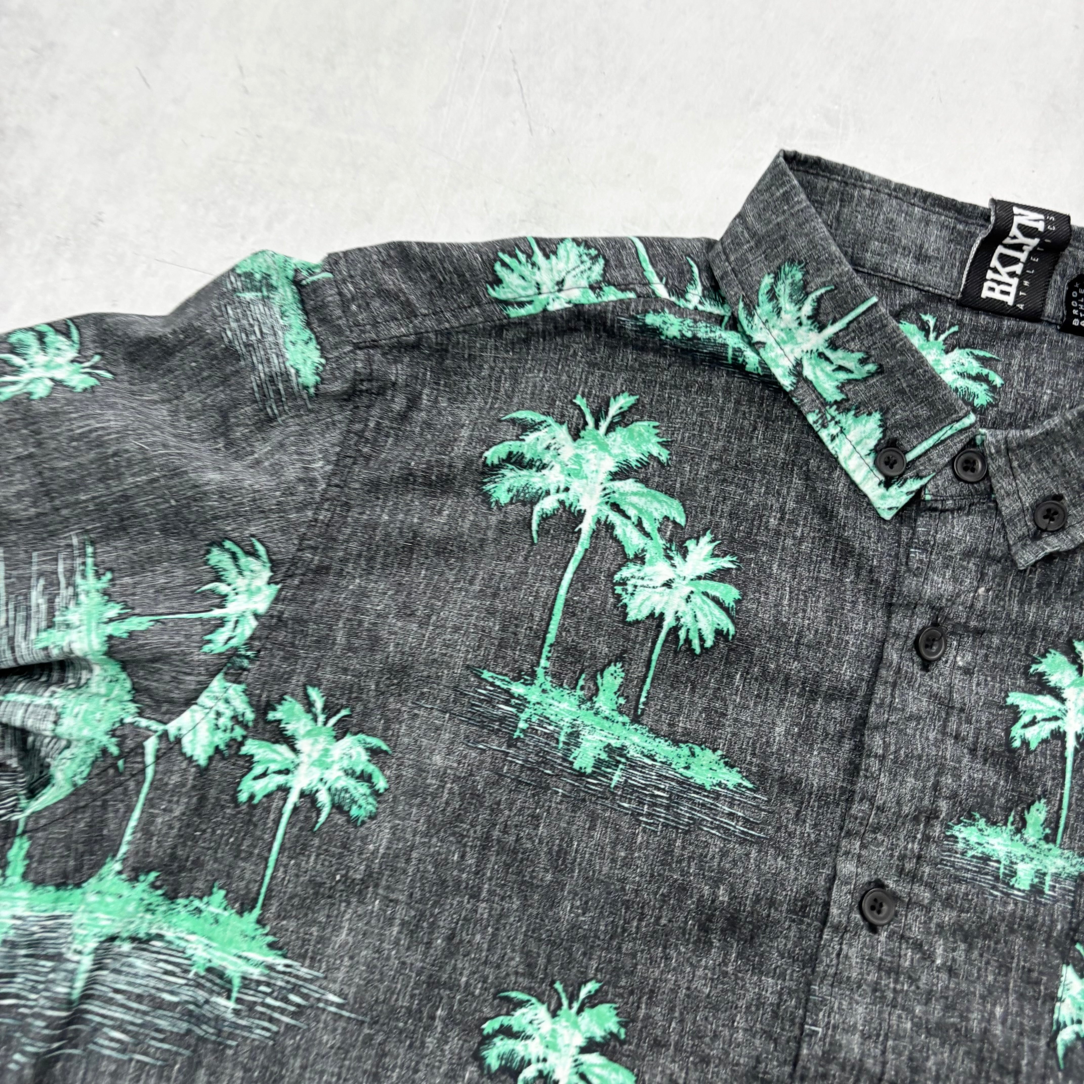 Hawaiian Shirt Mens Large Black Floral Aloha Short Sleeve Cotton Regular Fit (E)